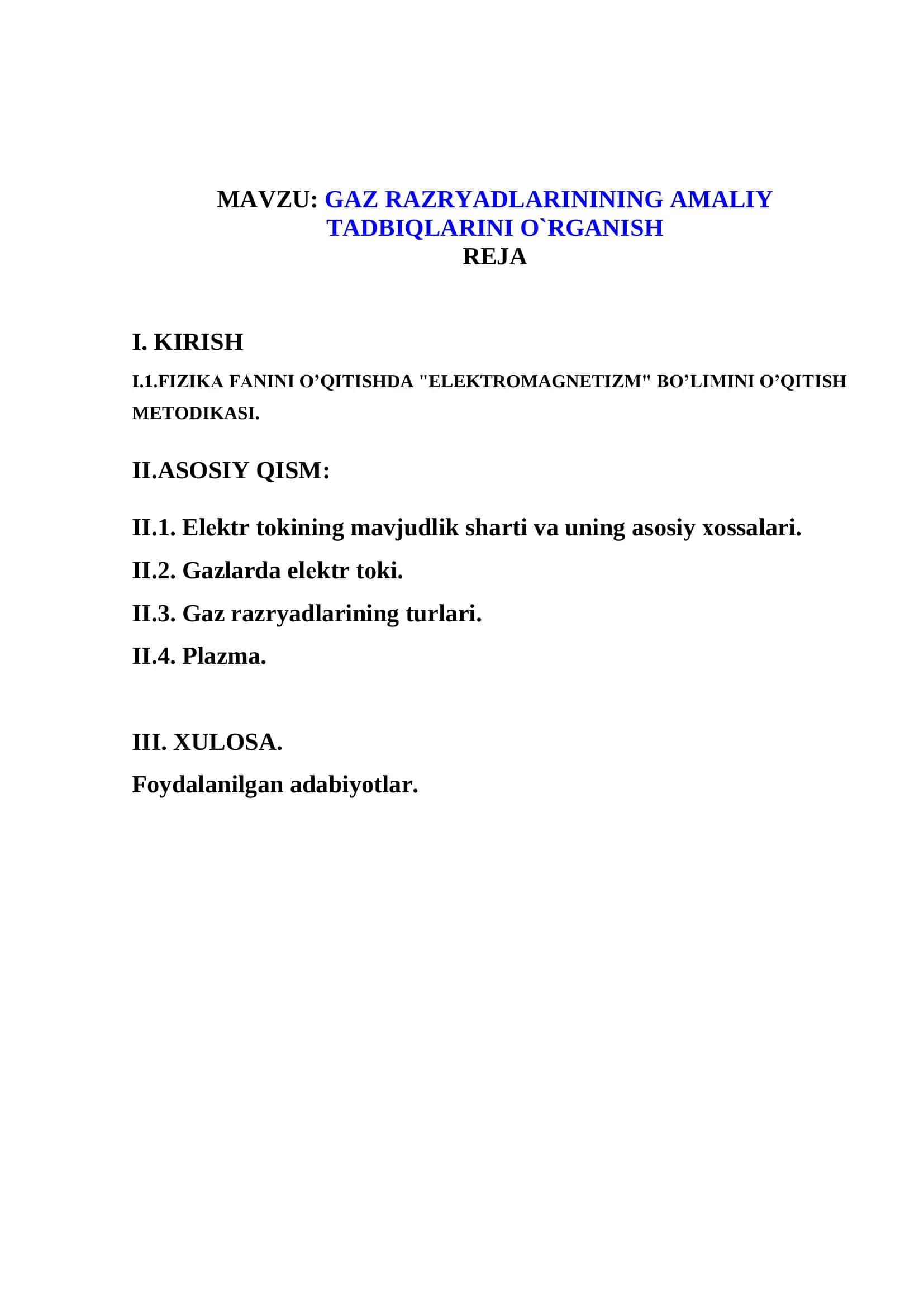 GAZ RAZRYADLARININING AMALIY TADBIQLARINI O`RGANISH 2