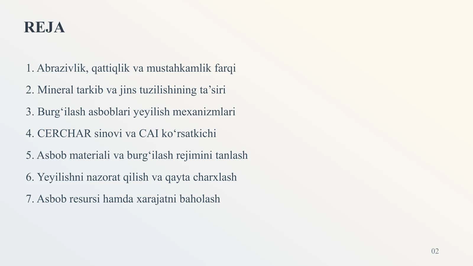 Tog' jinslarining abrazivligi va uning burg'ulash asboblari yeyilishiga bog'liqligi 2