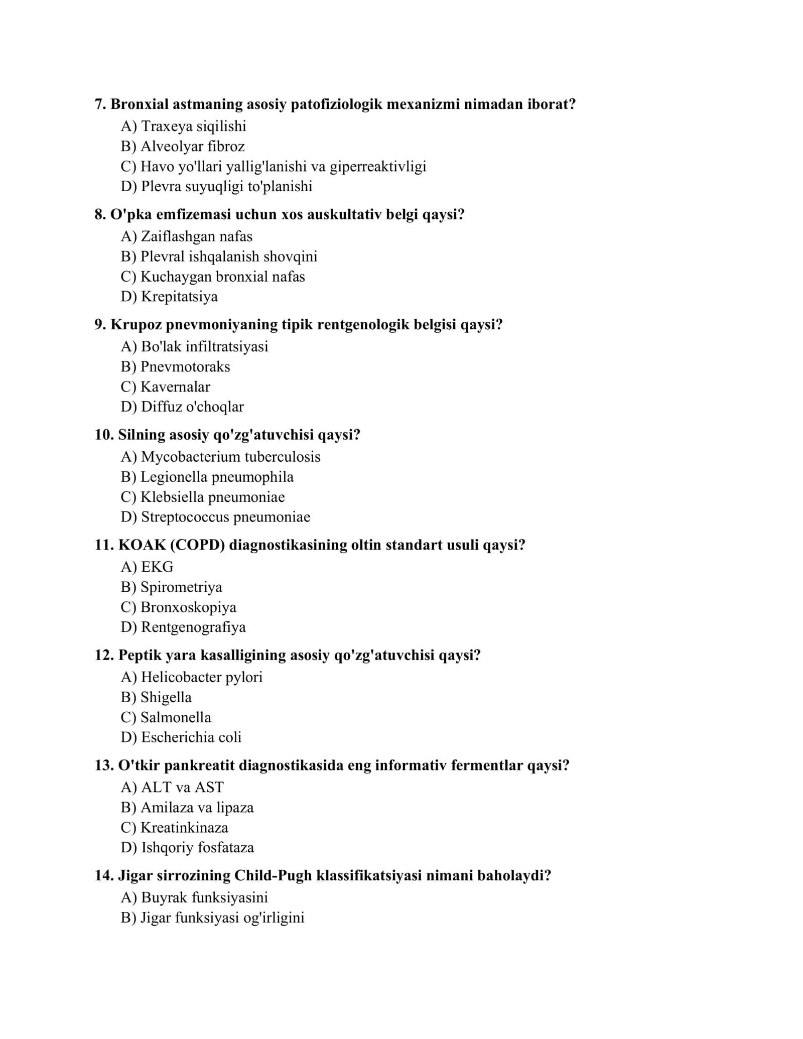 KLINIK ORDINATURAGA KIRISH TAYYORGARLIK TEST TO'PLAMI 2