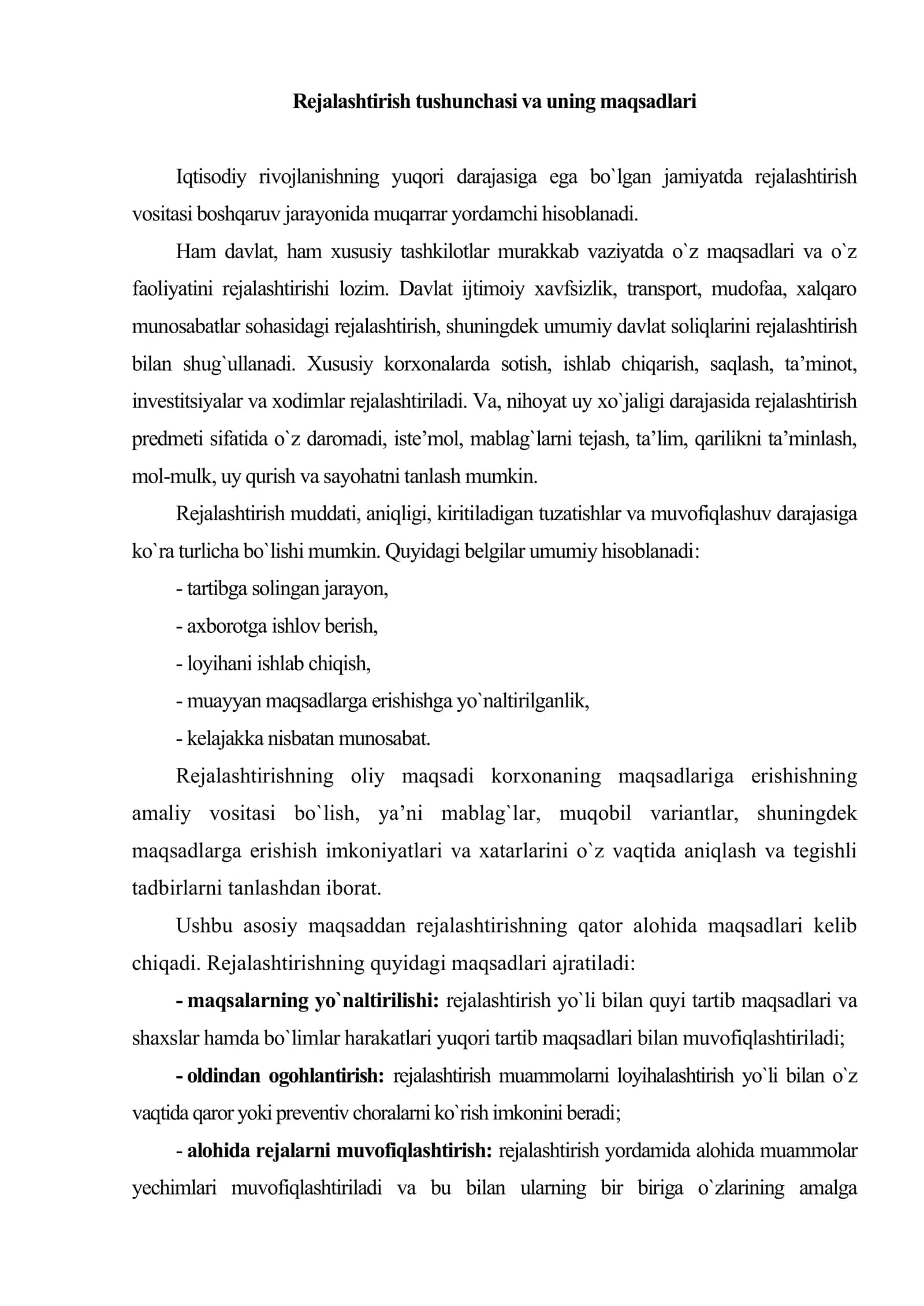 Rejalashtirish boshqaruv vositasi sifatida 2