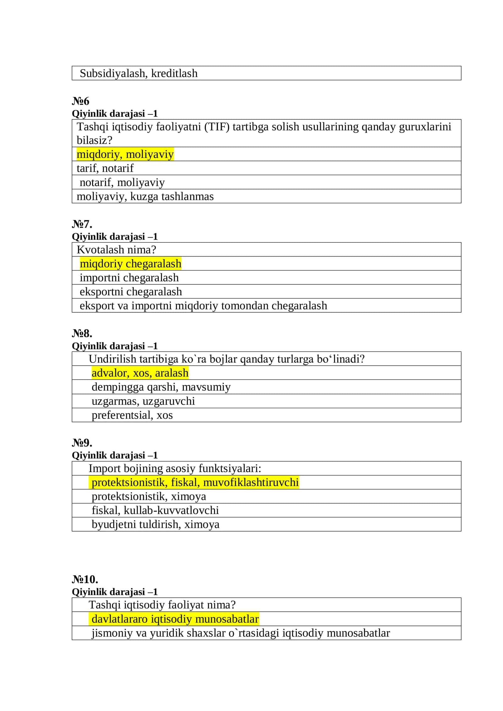 Bojxona qo‘mitasiga ishga kirish uchun test savol-javoblar to‘plami 2