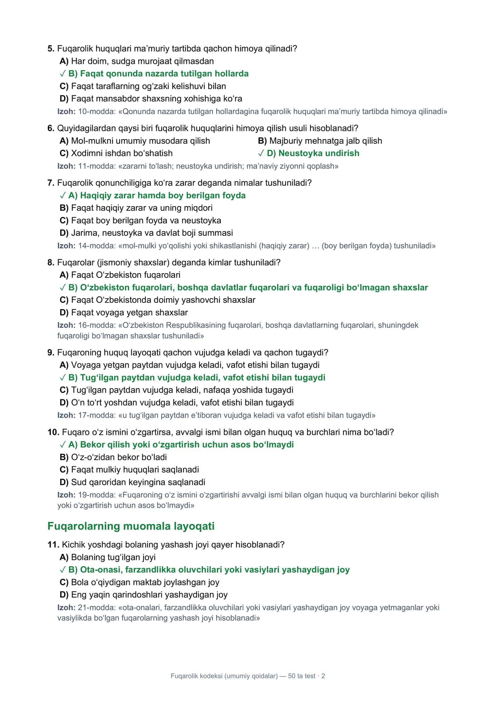 Fuqarolik kodeksi (umumiy qoidalar) 2