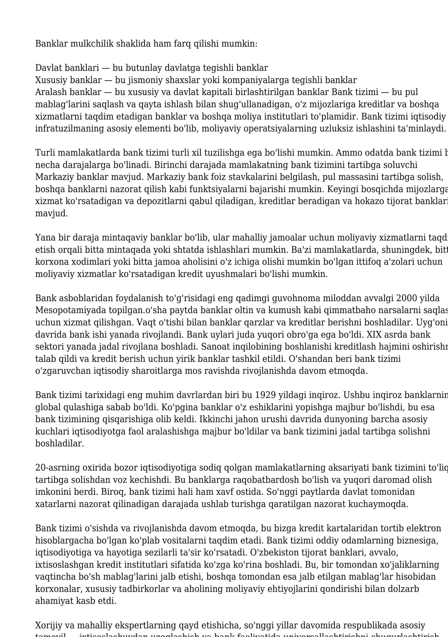Banklarning kelib chiqishi va bank tizimi va uning tarkibi 2