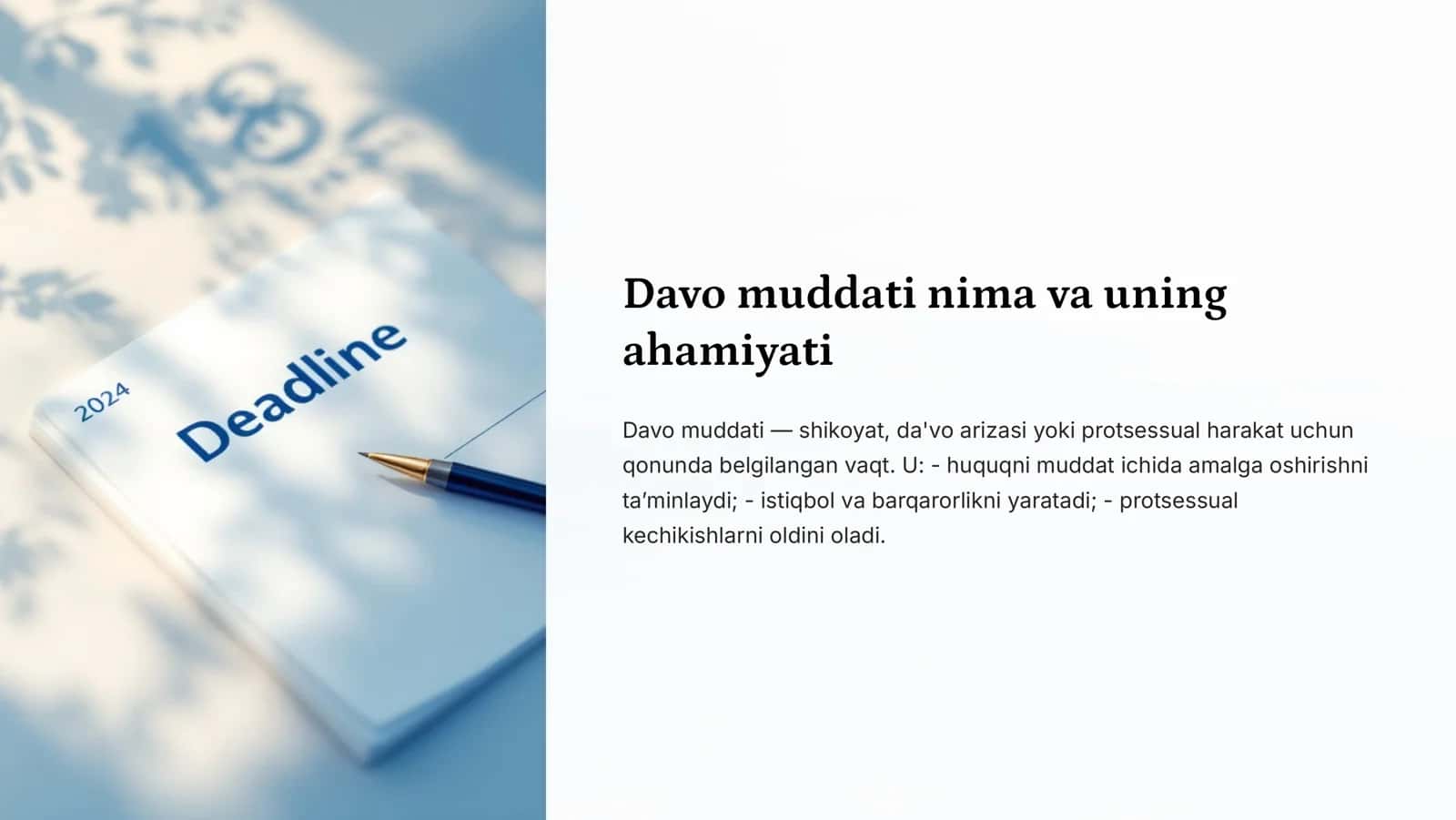 Davo muddatini to'xtatish, uzaytirish va tiklash asoslari 2