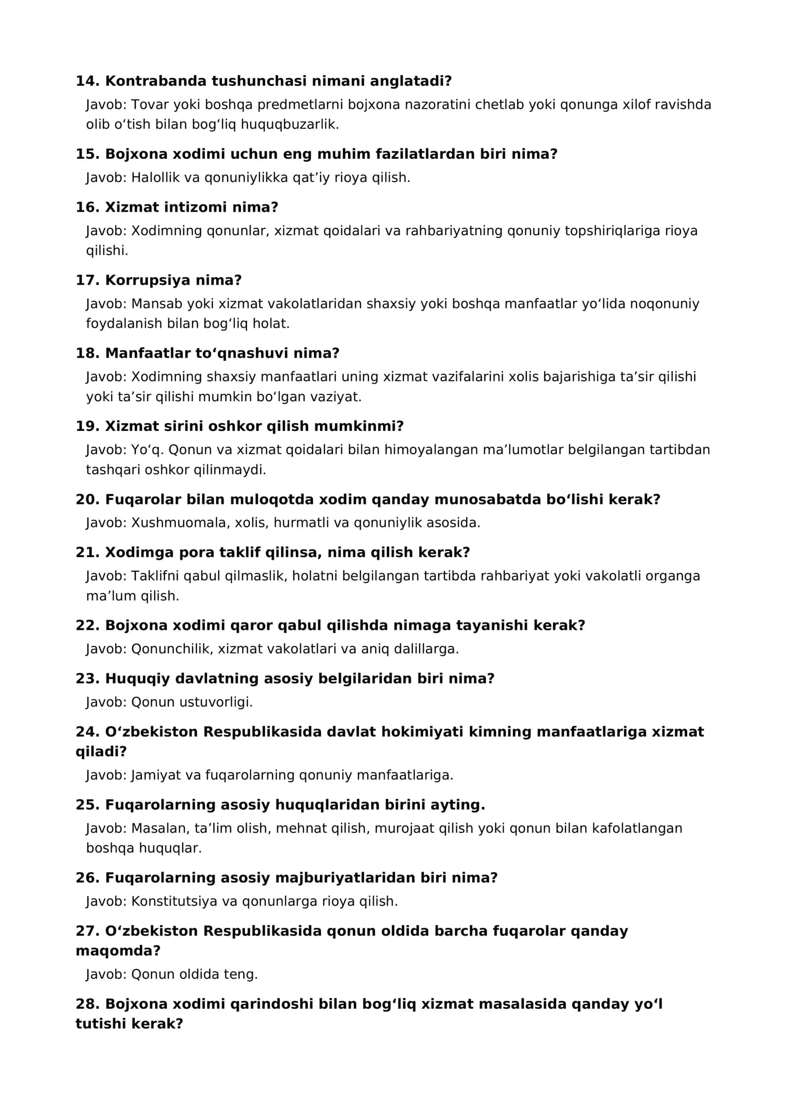 Bojxona qo‘mitasiga ishga kirish uchun 50 ta savol-javob | PDF 2