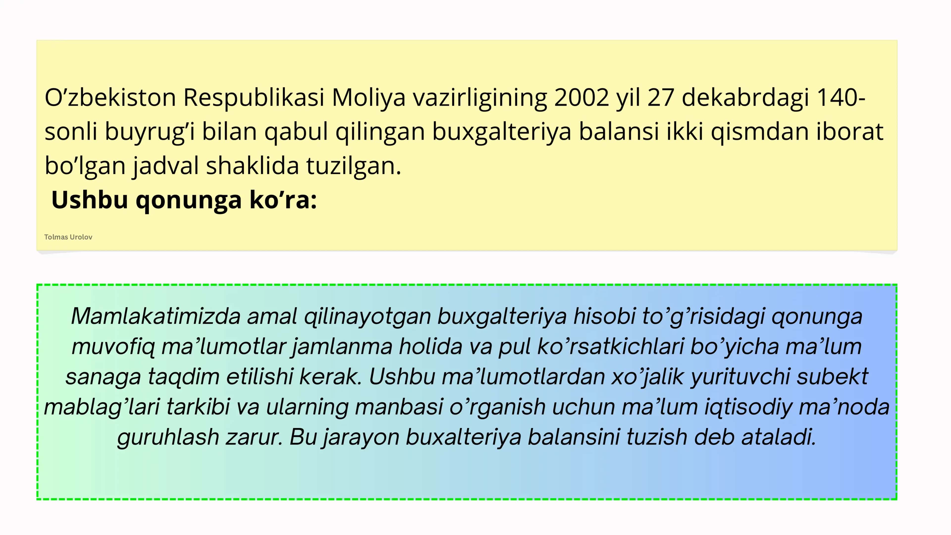 Buxgalteriya balansi moddalari va buxgalteriya hisobi registrlari mosligining nazorati 2