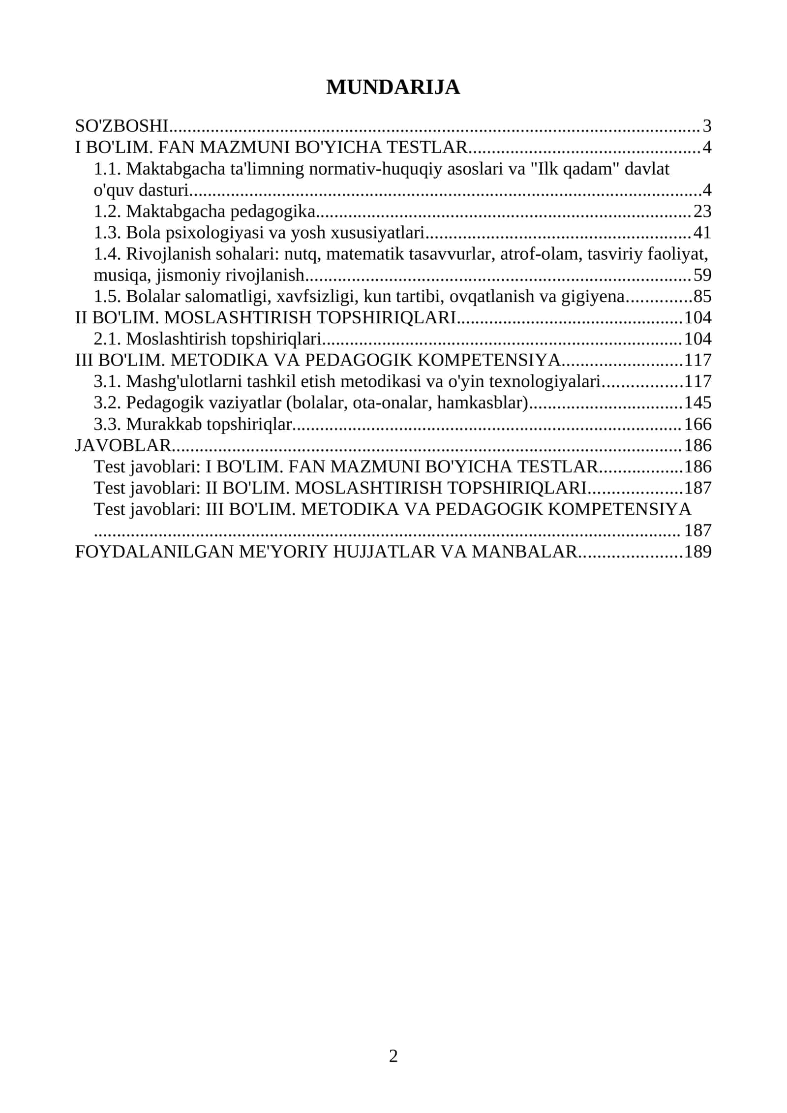 MTT tarbiyachilari milliy attestatsiya testlari. 1000 ta test savollari va javoblar 2