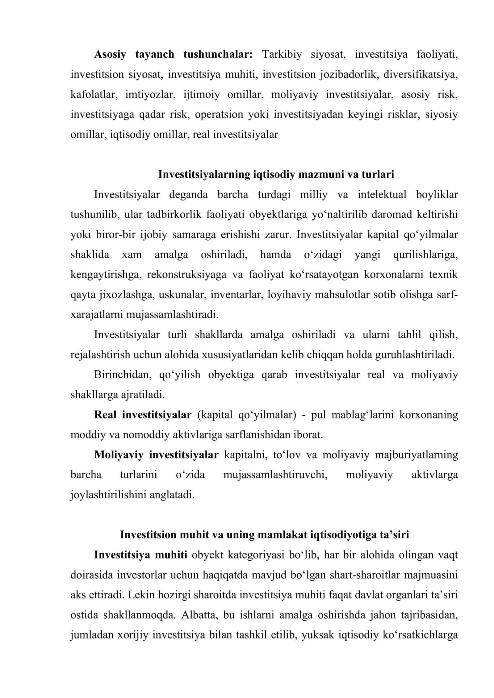 Iqtisodiy rivojlanishni ta’minlashda qulay investitsion muhitning yaratilishi 2
