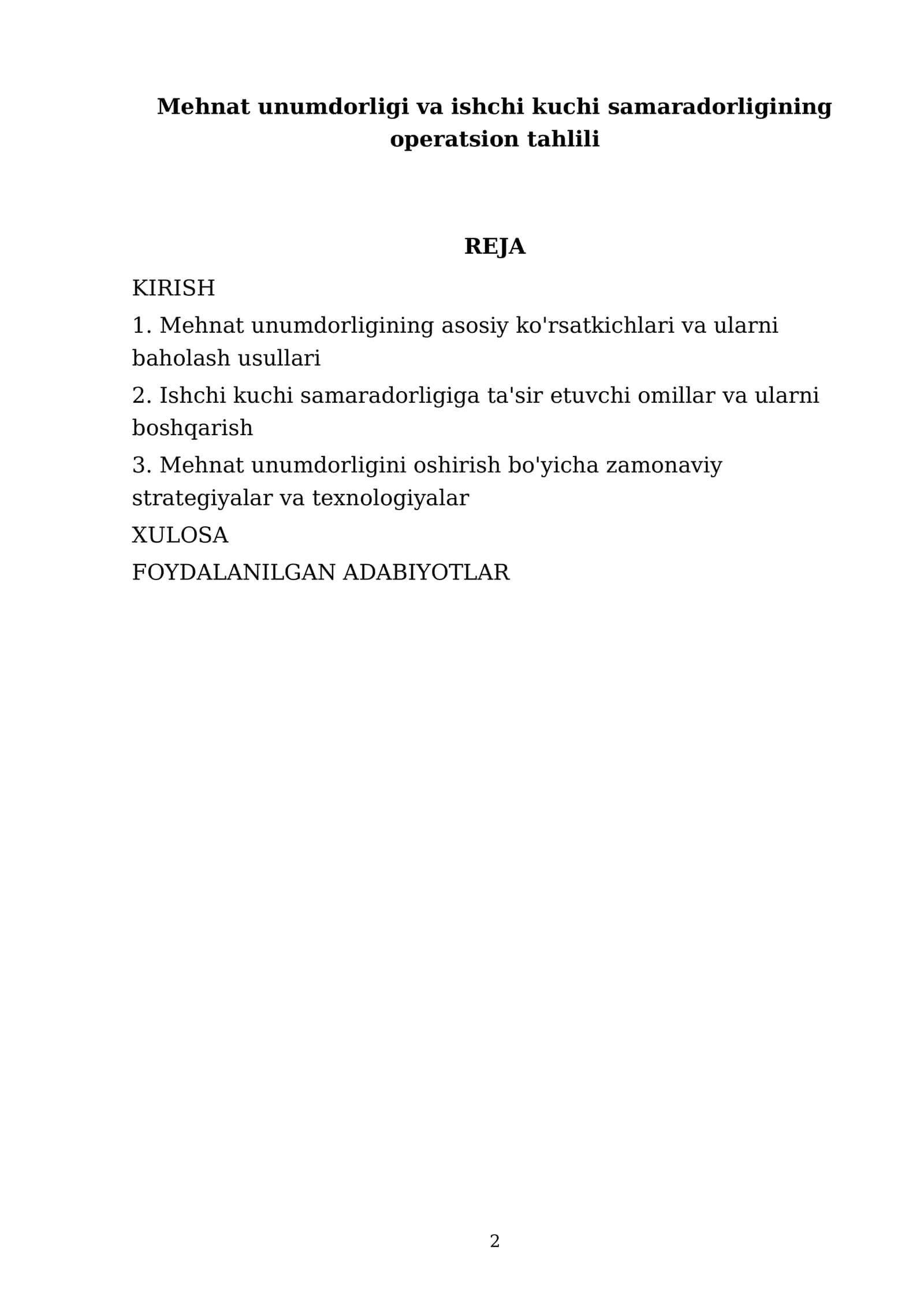 Mehnat unumdorligi va ishchi kuchi samaradorligi 2