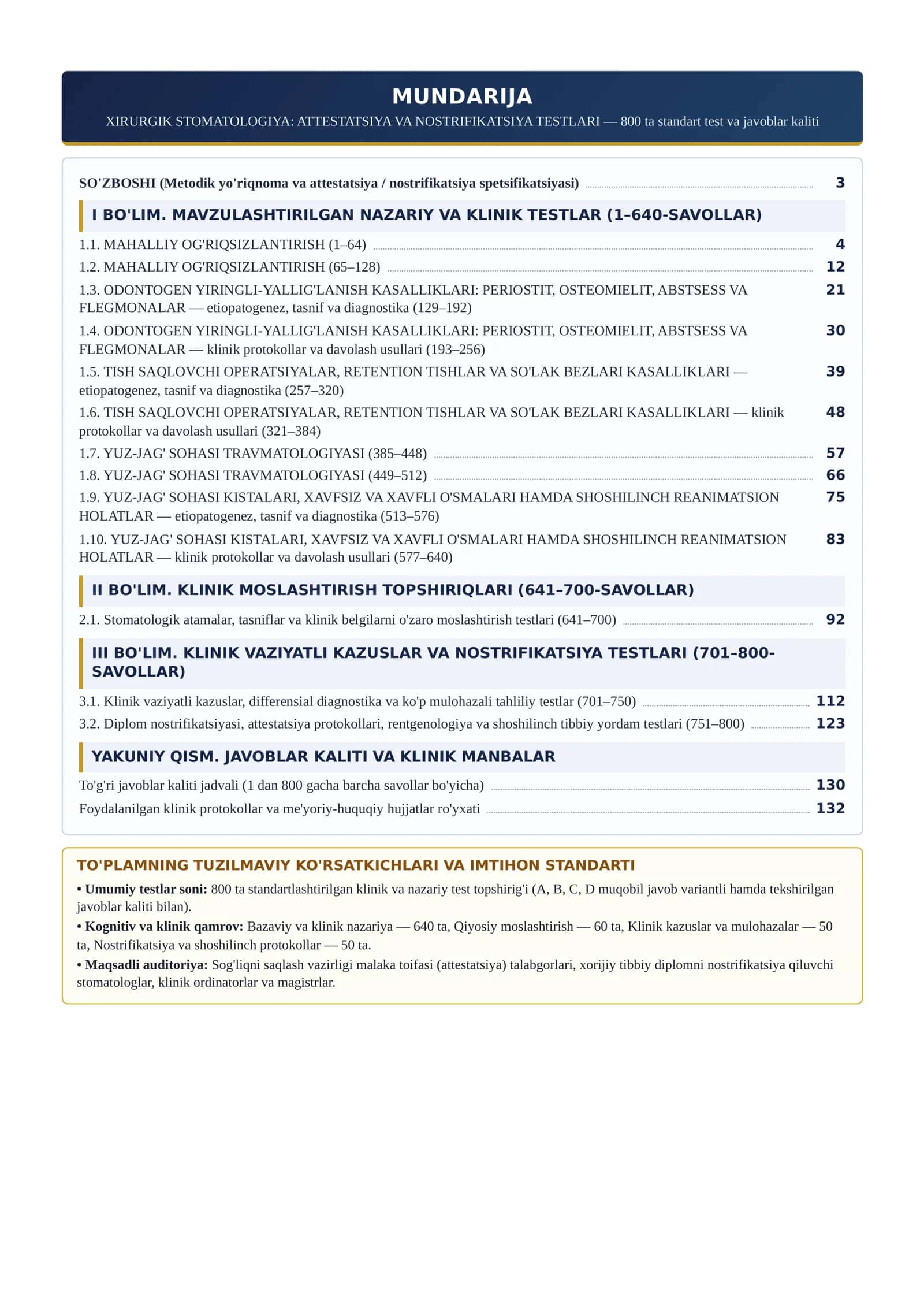 XIRURGIK STOMATOLOGIYA: ATTESTATSIYA VA NOSTRIFIKATSIYA TESTLARI 2
