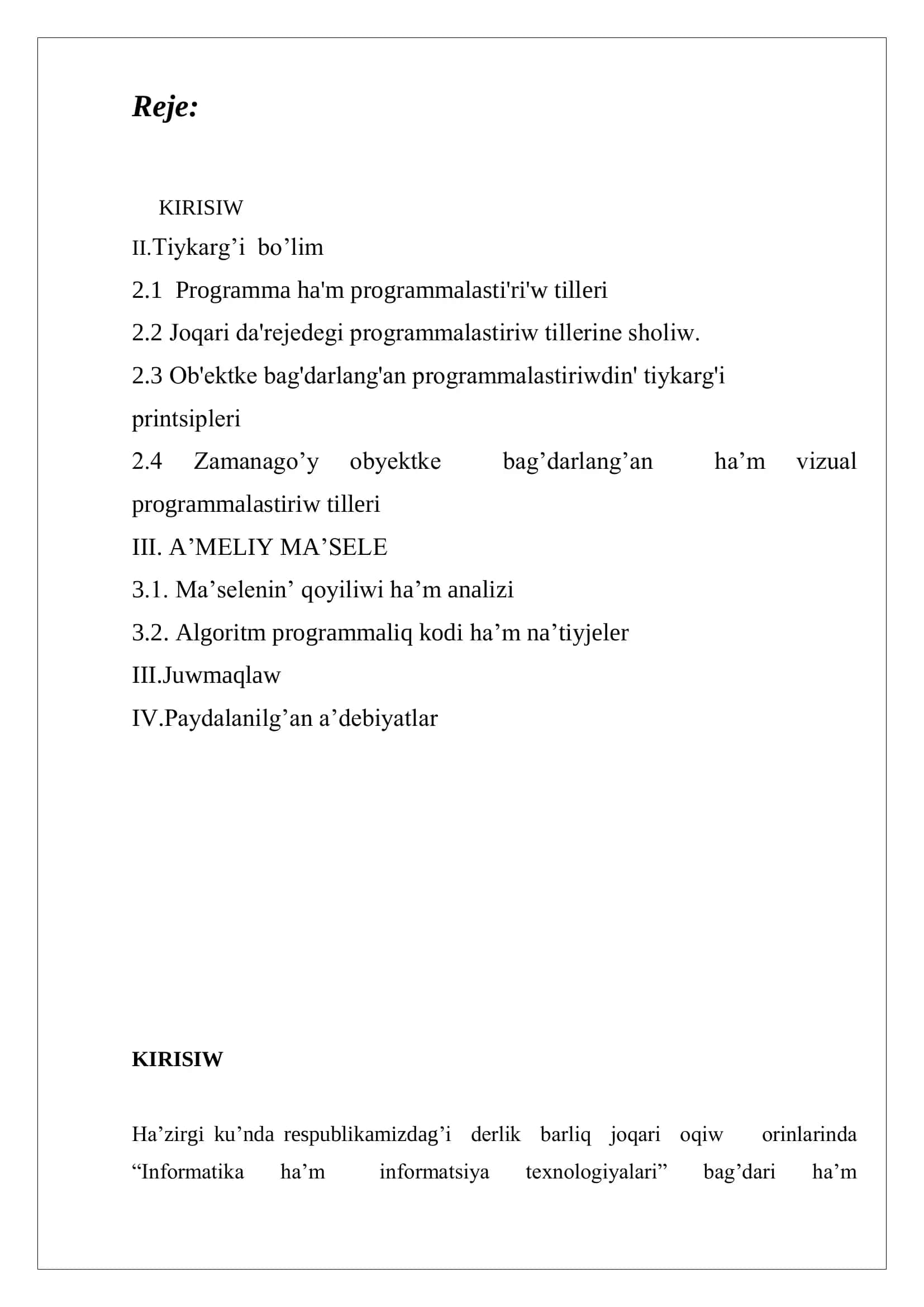 Obyektke bag'darlang'an programmalastiriw tilleri 2