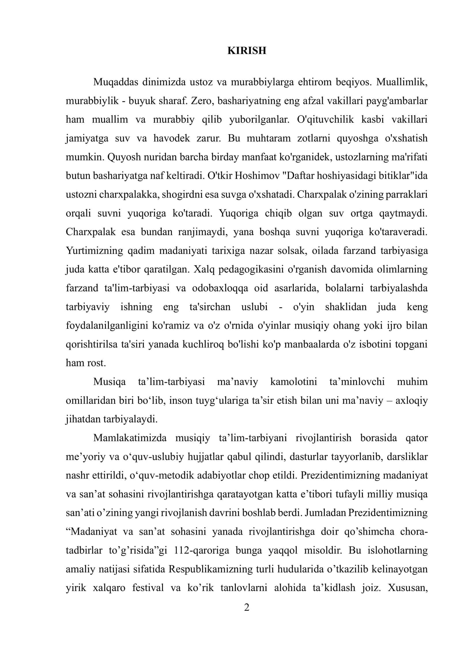 Xalq cholg'u asboblaridaijrochilikni rivojlantirishda “Ustoz shogird” an'analarining ahamiyati 2