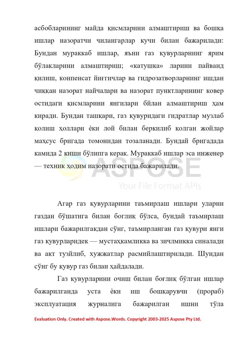 Gaz oʻtuvchi quvurlarni foydalanishga qabul qilish va ularni sinash 2