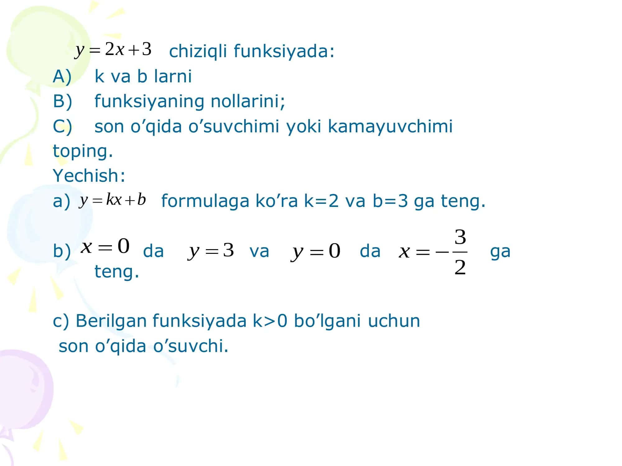 Chiziqli funksiya 2