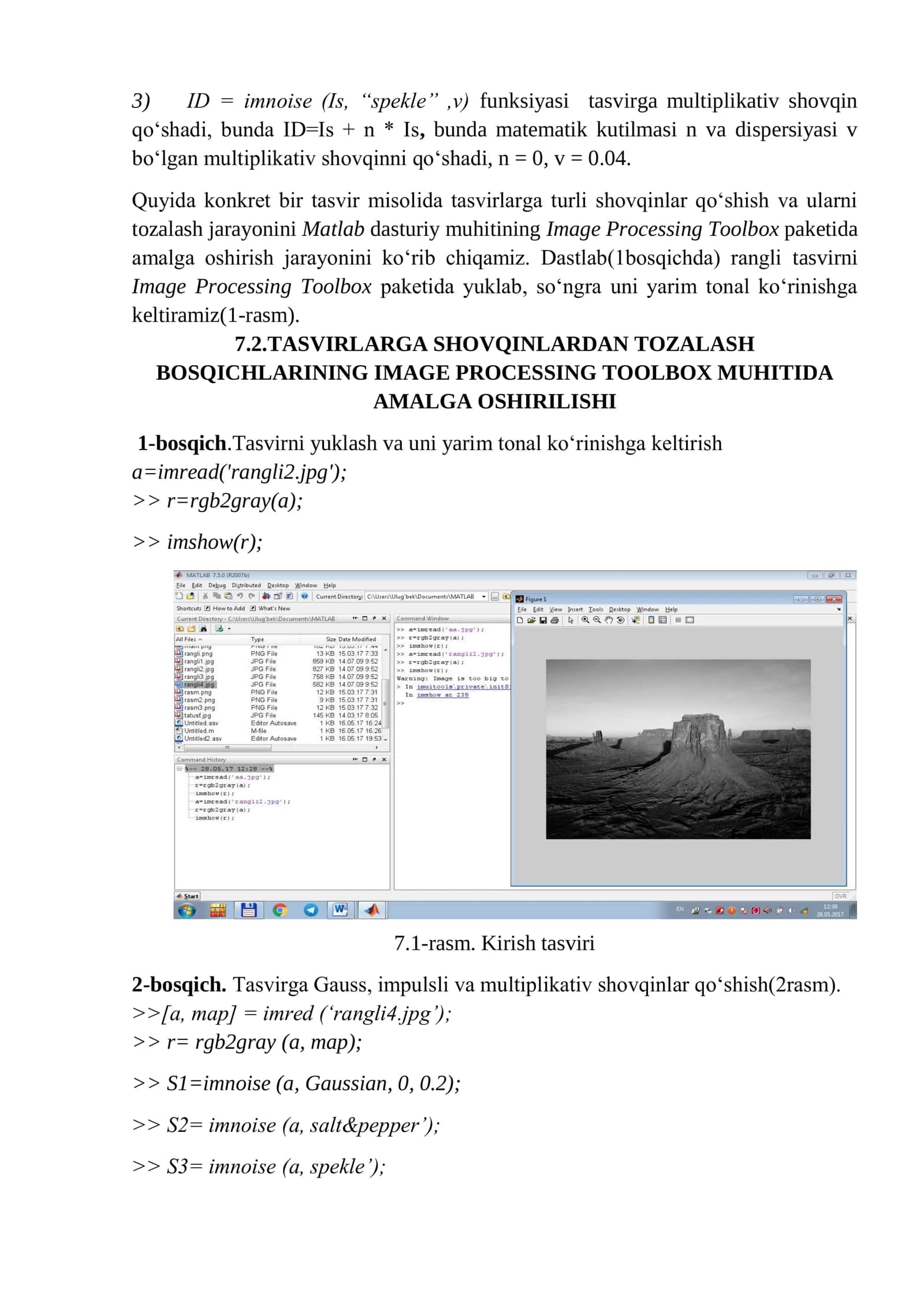 TASVIRLARGA SHOVQINLARDAN TOZALASH BOSQICHLARINING IMAGE PROCESSING TOOLBOX MUHITIDA AMALGA OSHIRILISHI 2