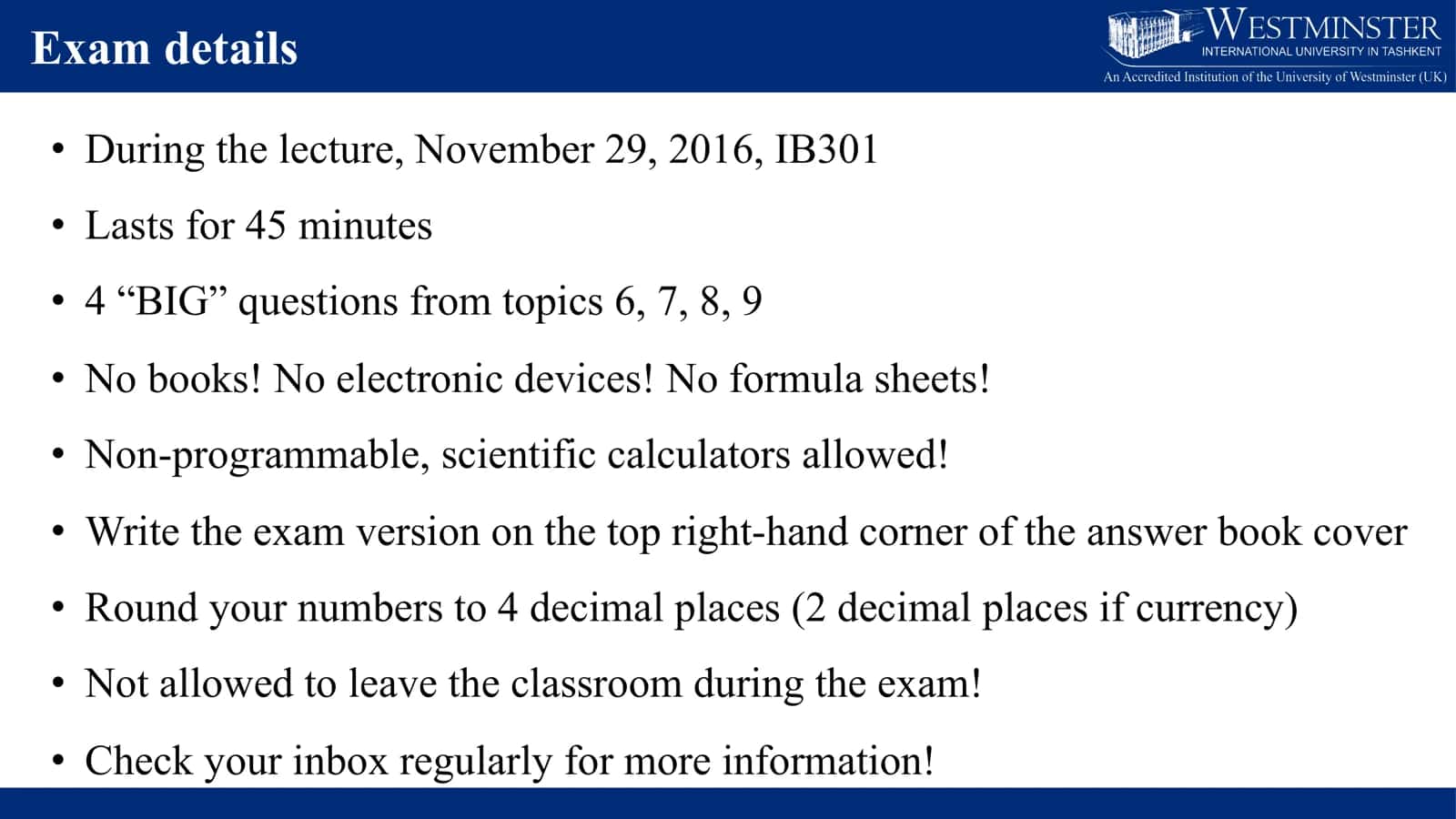Linear Programming Exam Details 2