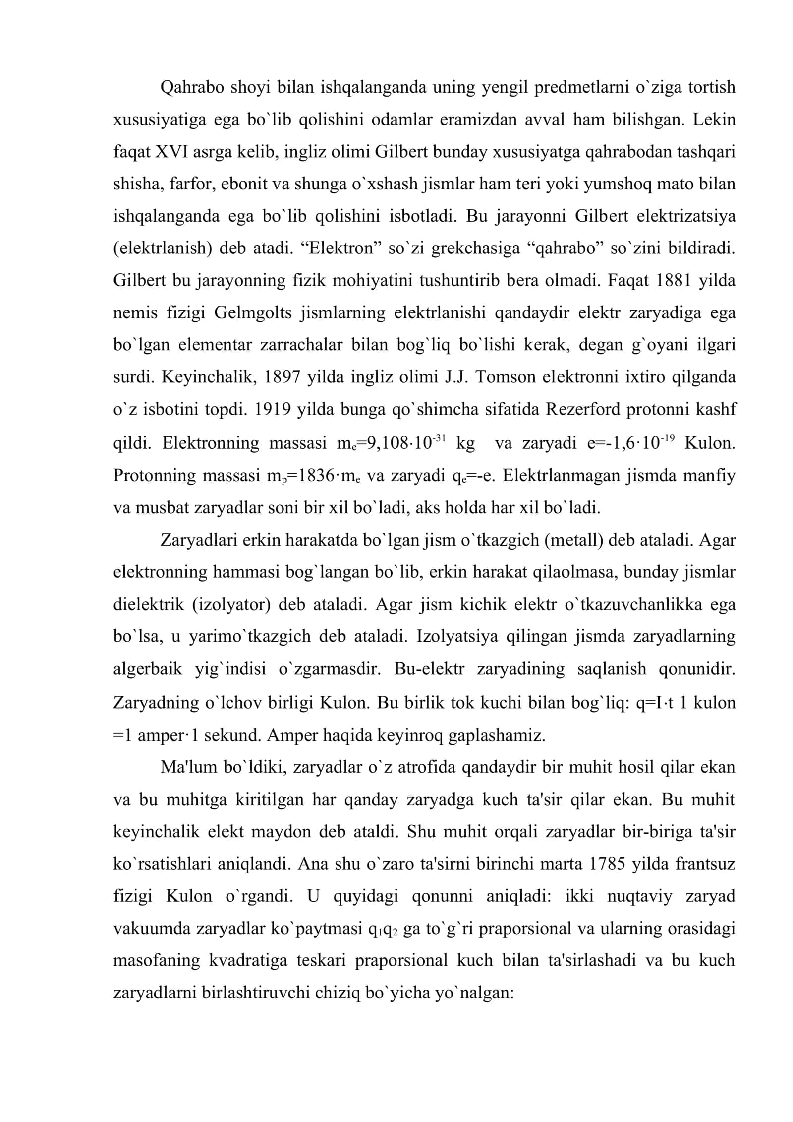 Elеktr maydon. Kulon qonuni. Elеktr maydon kuchlanganligi. Maydonlarning supеrpozitsiya printsipi. Kuchlanganlik chiziqlari 2