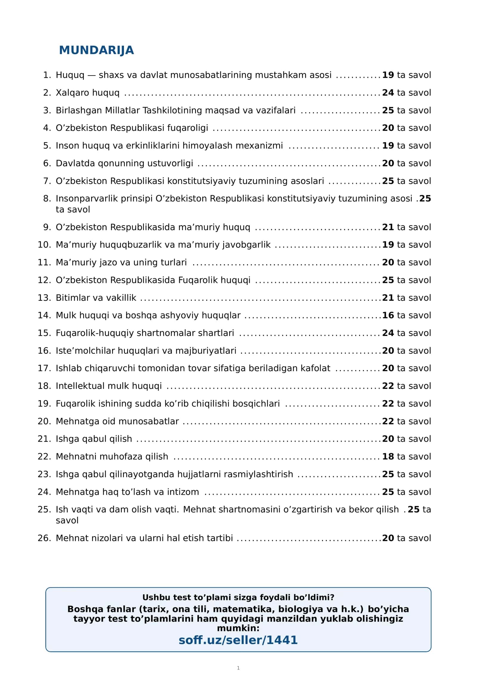 10-sinf HUQUQ MAVZULASHTIRILGAN TEST 2