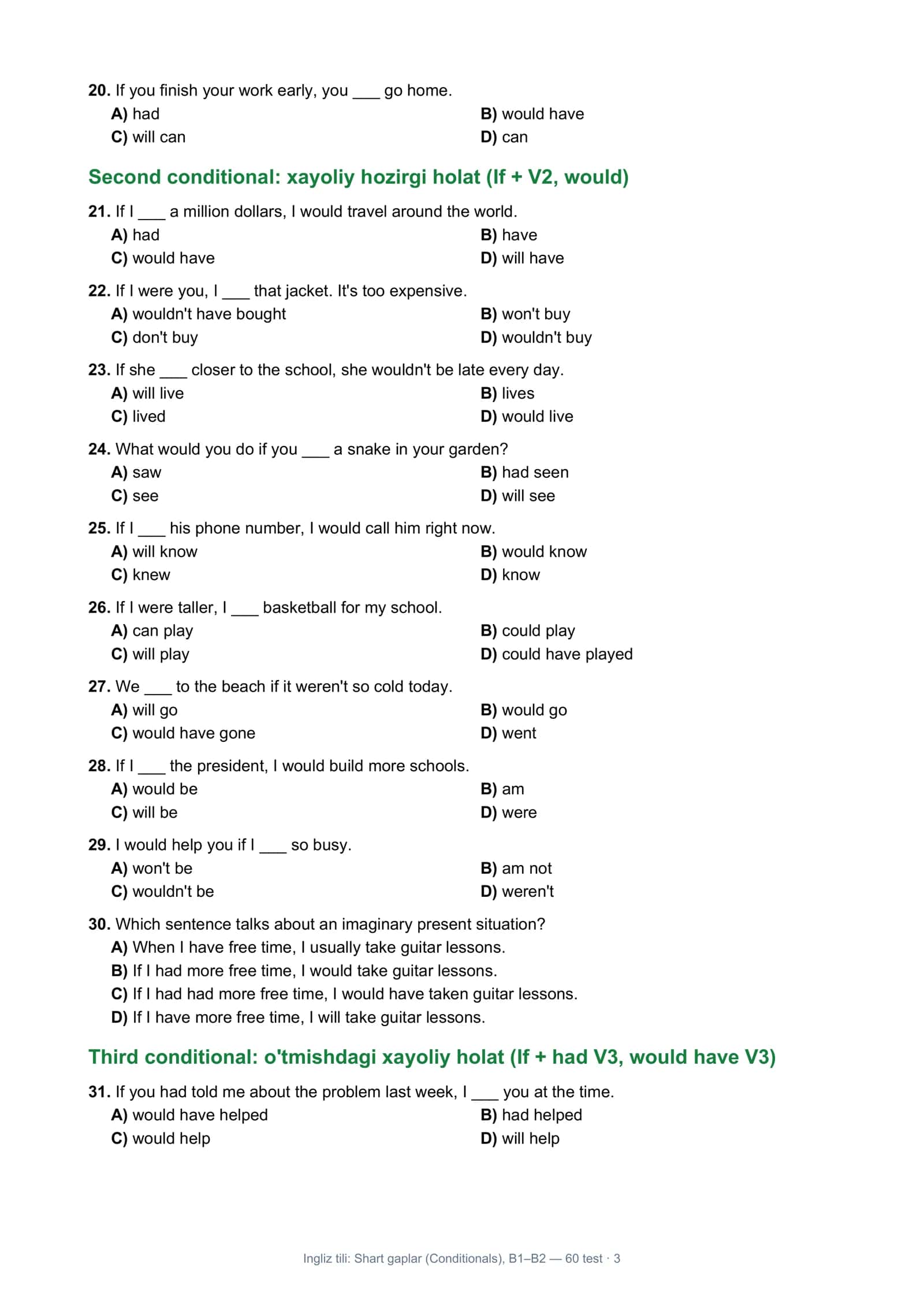 Ingliz tili: Shart gaplar (Conditionals), B1–B2 3