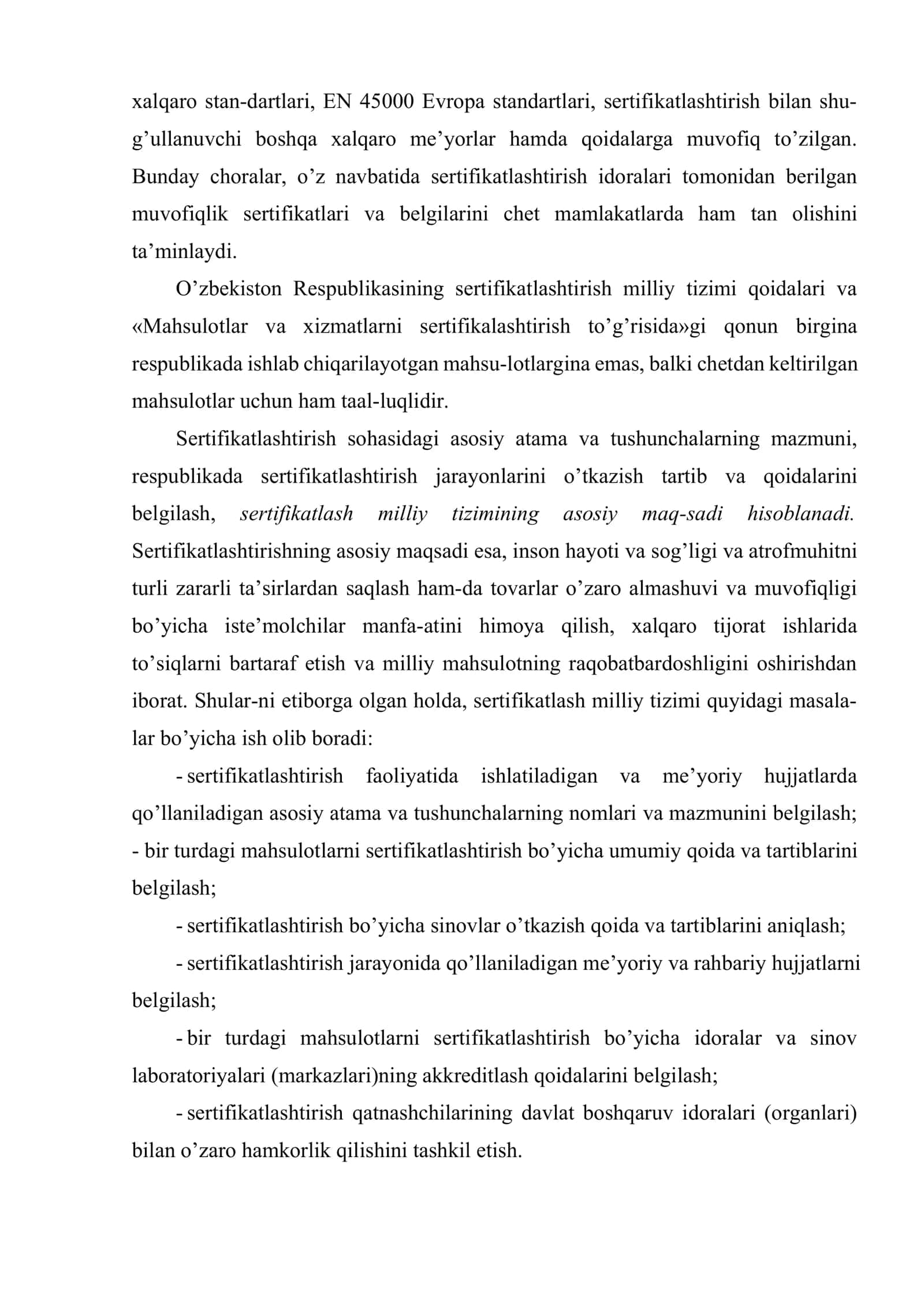 O’zbekiston Respublikasi sertifikatlashtirish milliy tizimi, milliy idoralar va ularning vazifalari 3