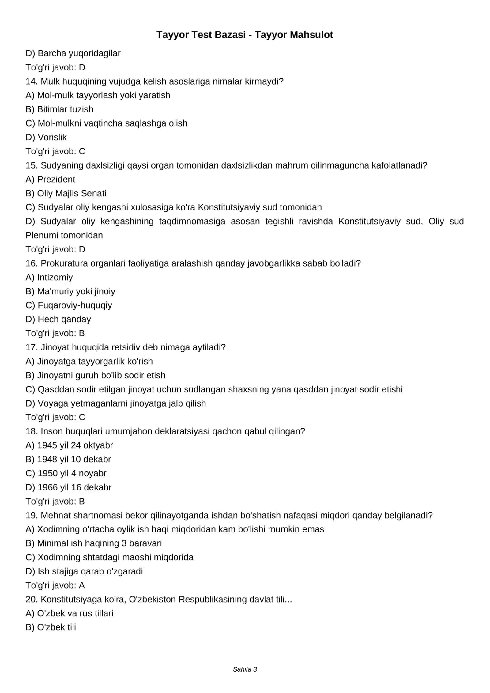 Tayyor Test Bazasi - Tayyor Mahsulot 3
