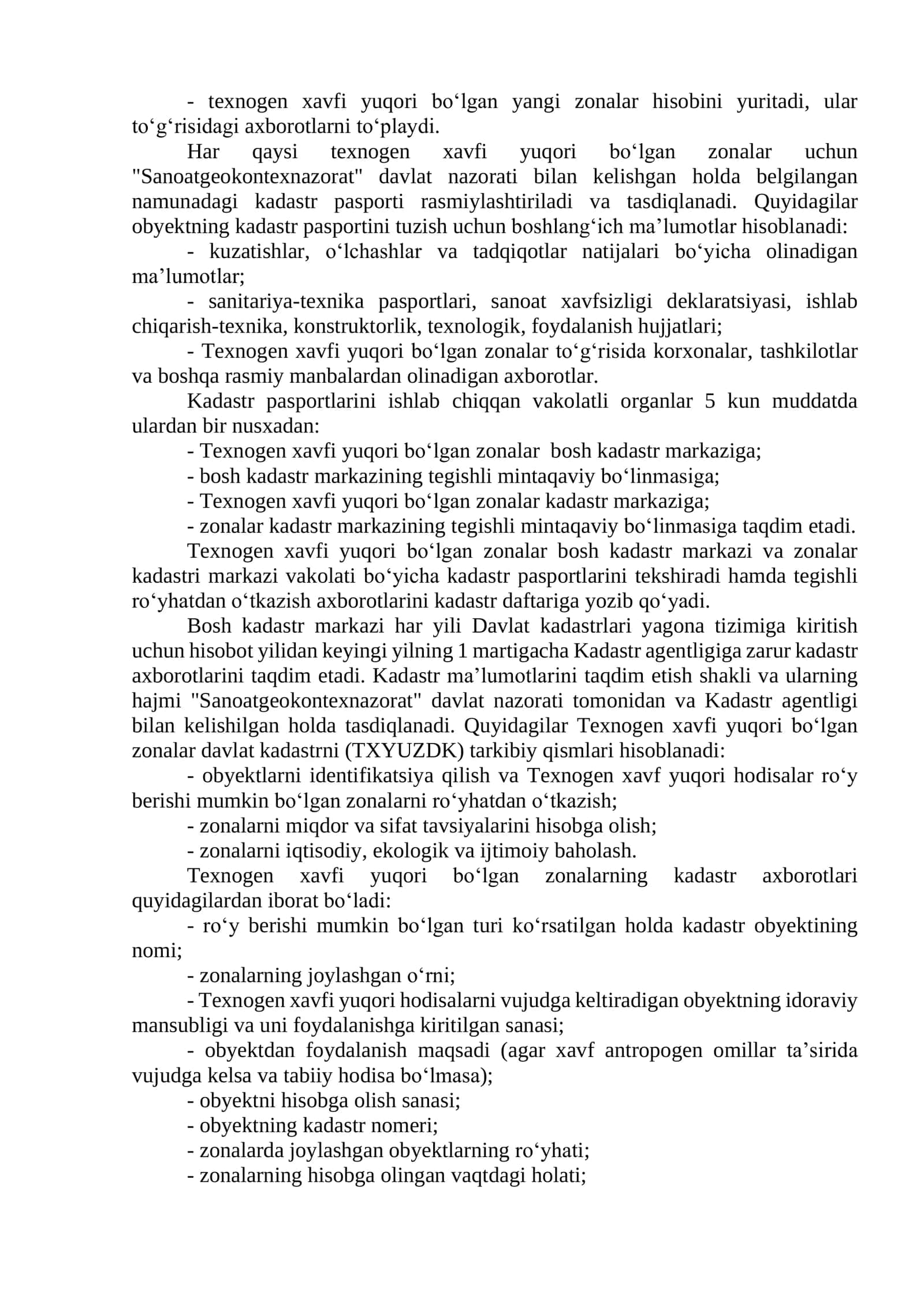 Texnogen xavfi yuqori bo`lgan zonalar davlat kadastri 3