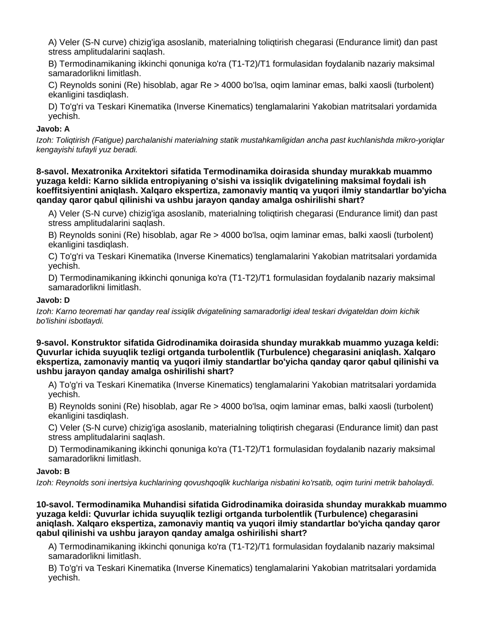 MUHANDISLIK (XALQARO FE/PE) - 3-QISM (O'TA QIYIN) 3
