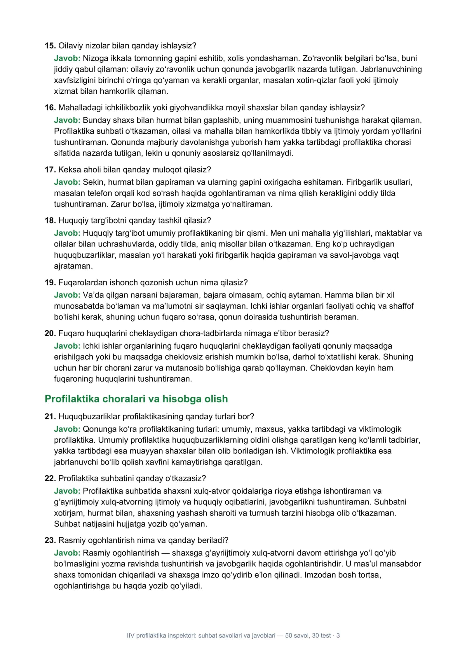 IIV profilaktika inspektori: suhbat savollari va javoblari 3