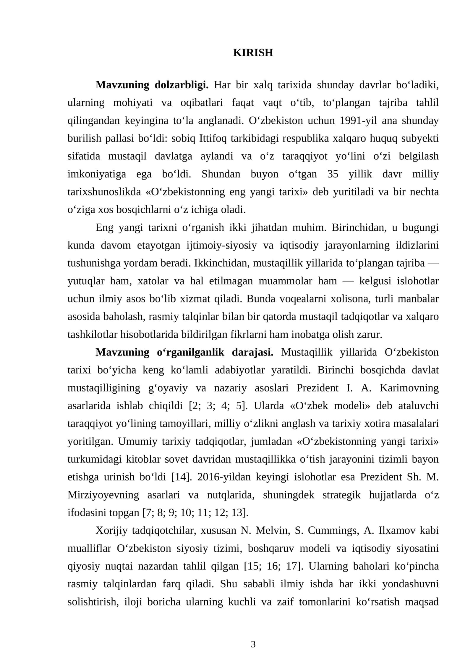 OʻZBEKISTONNING ENG YANGI TARIXI (1991-YILDAN HOZIRGI KUNGACHA): MUSTAQILLIK, DAVLAT QURILISHI VA YANGILANISH JARAYONLARI 3