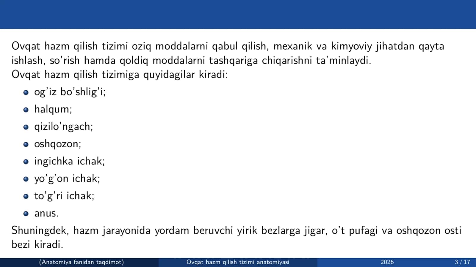 Ovqat hazm qilish tizimi anatomiyasi 3