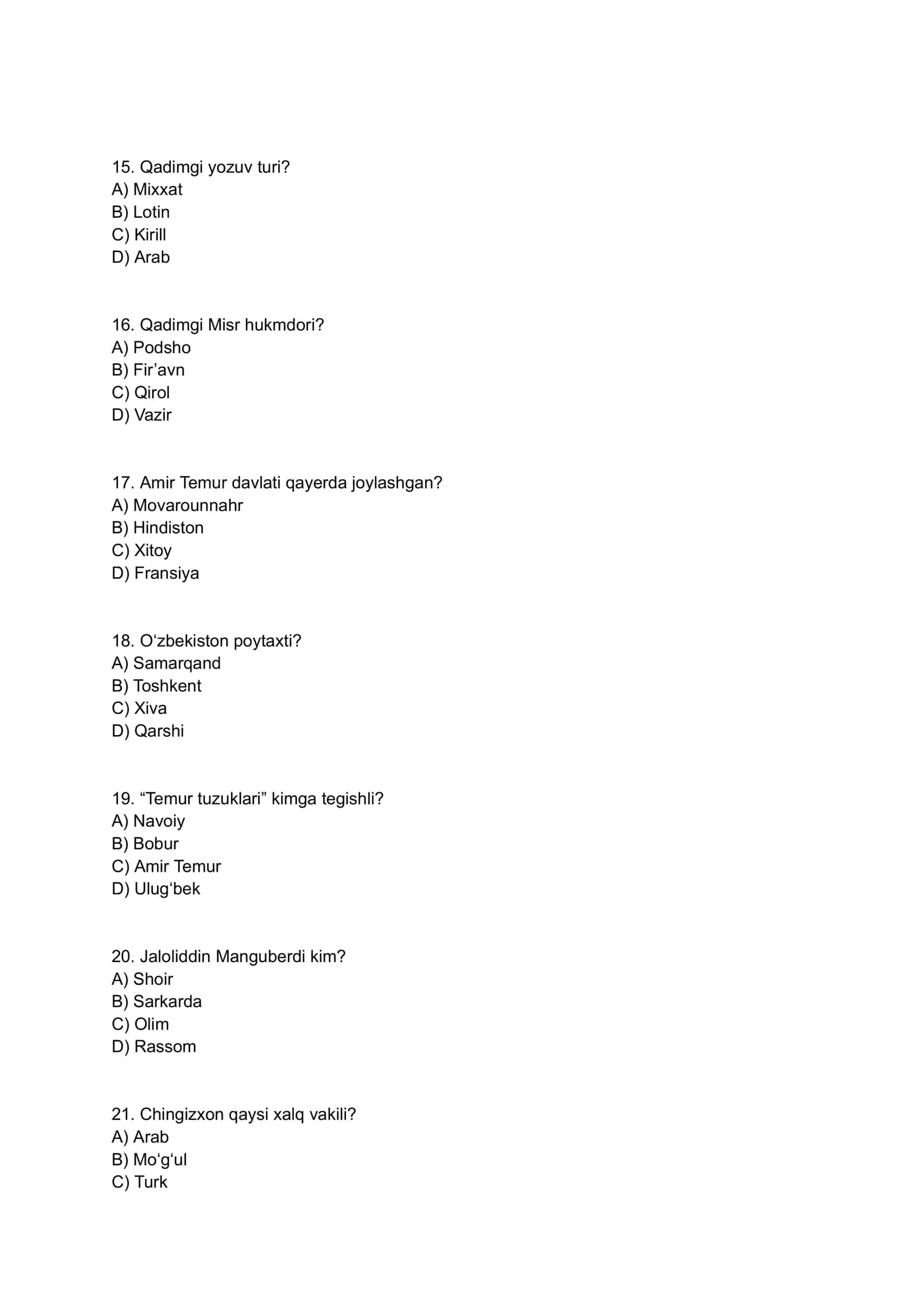 Tarix fanidan test savollari 3