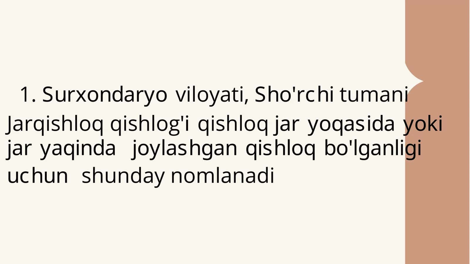 Surxondaryo viloyati,Sho'rchi tumani,Jarqishloqqishlog'i shevasi 3