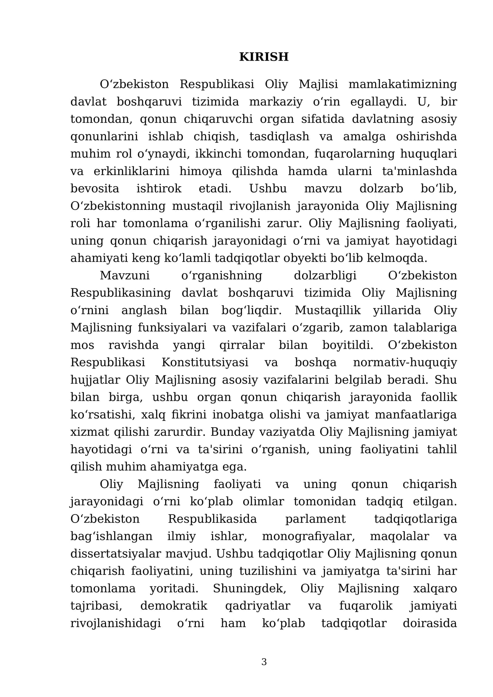 Ózbekston Respulikasining Oliy Majlisi 2025-2026 o'quv yili 3