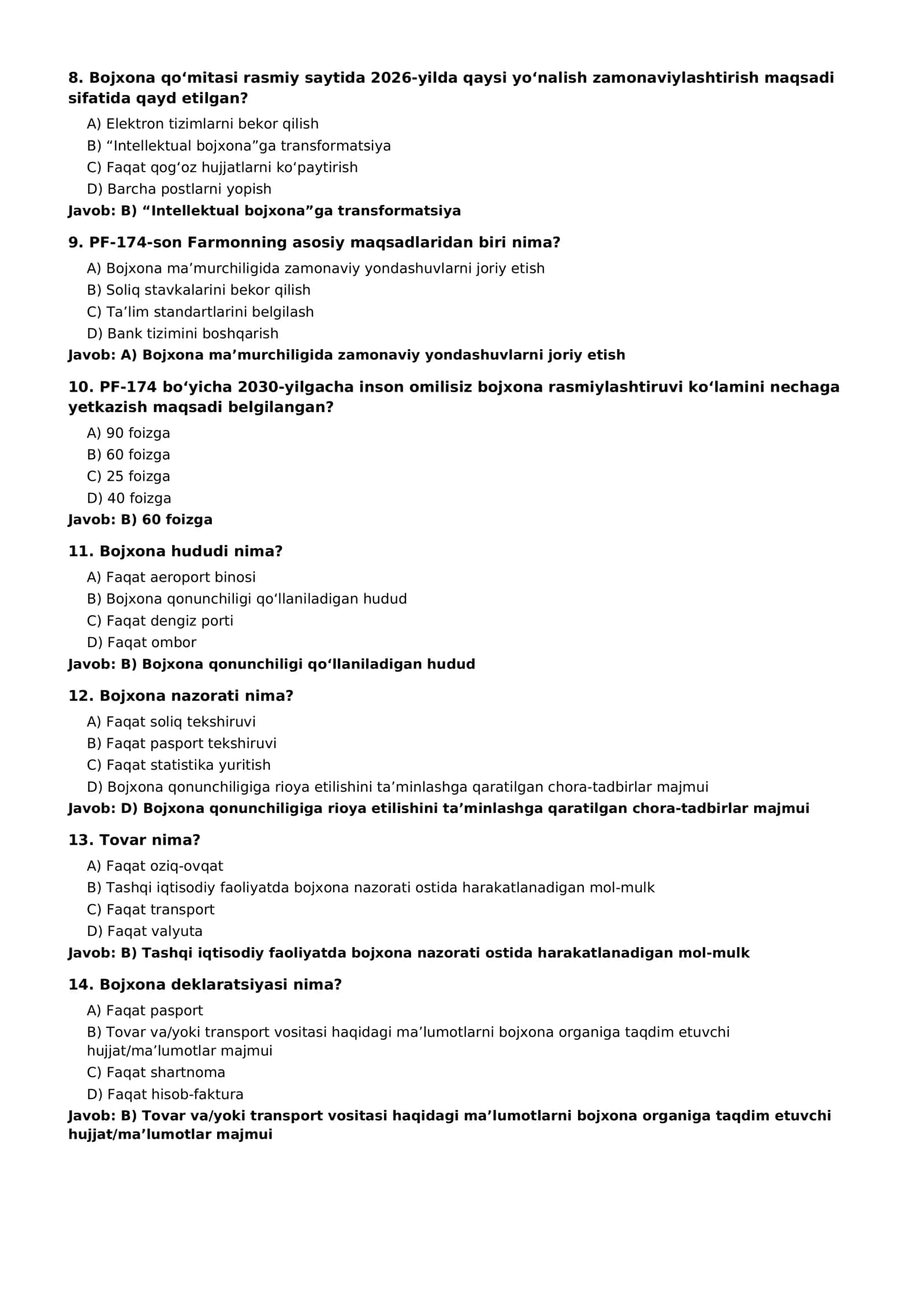 2026-yil uchun Namunaviy Savol-Javoblar To‘plami 3