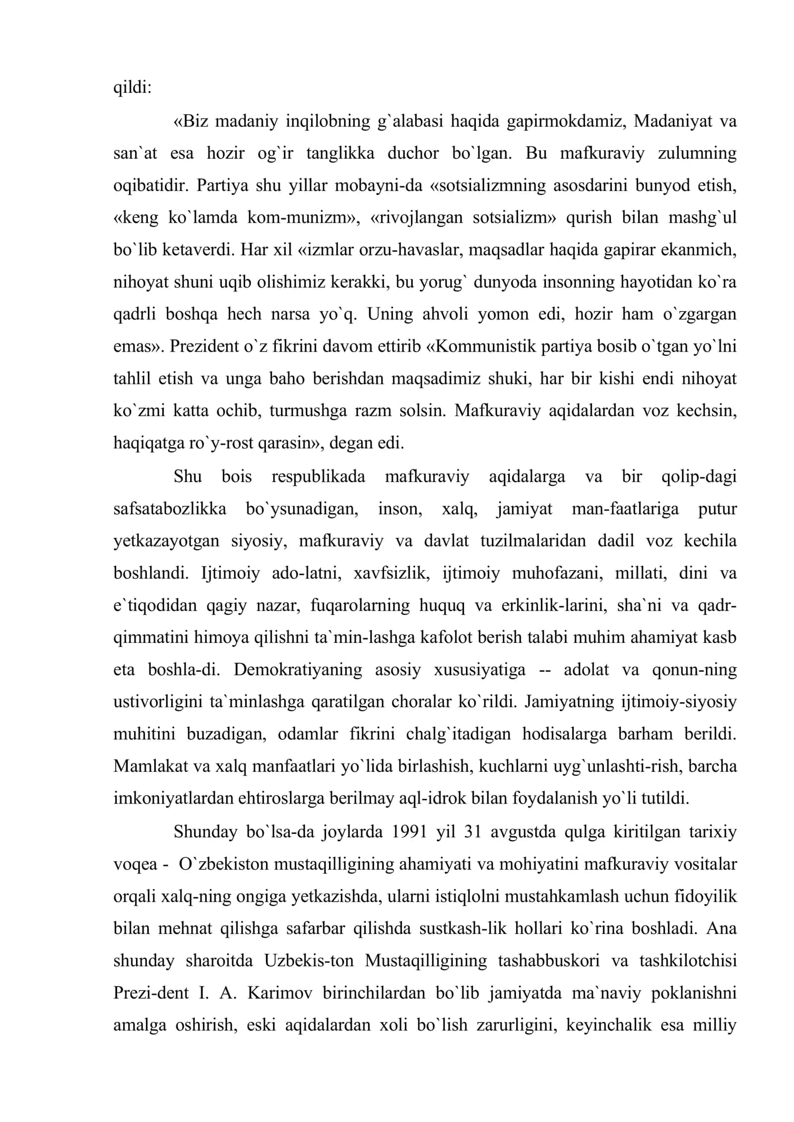 O`zbekistonda ma`naviy-ruhiy poklanish va milliy qadriyatlarning tiklanishi 3