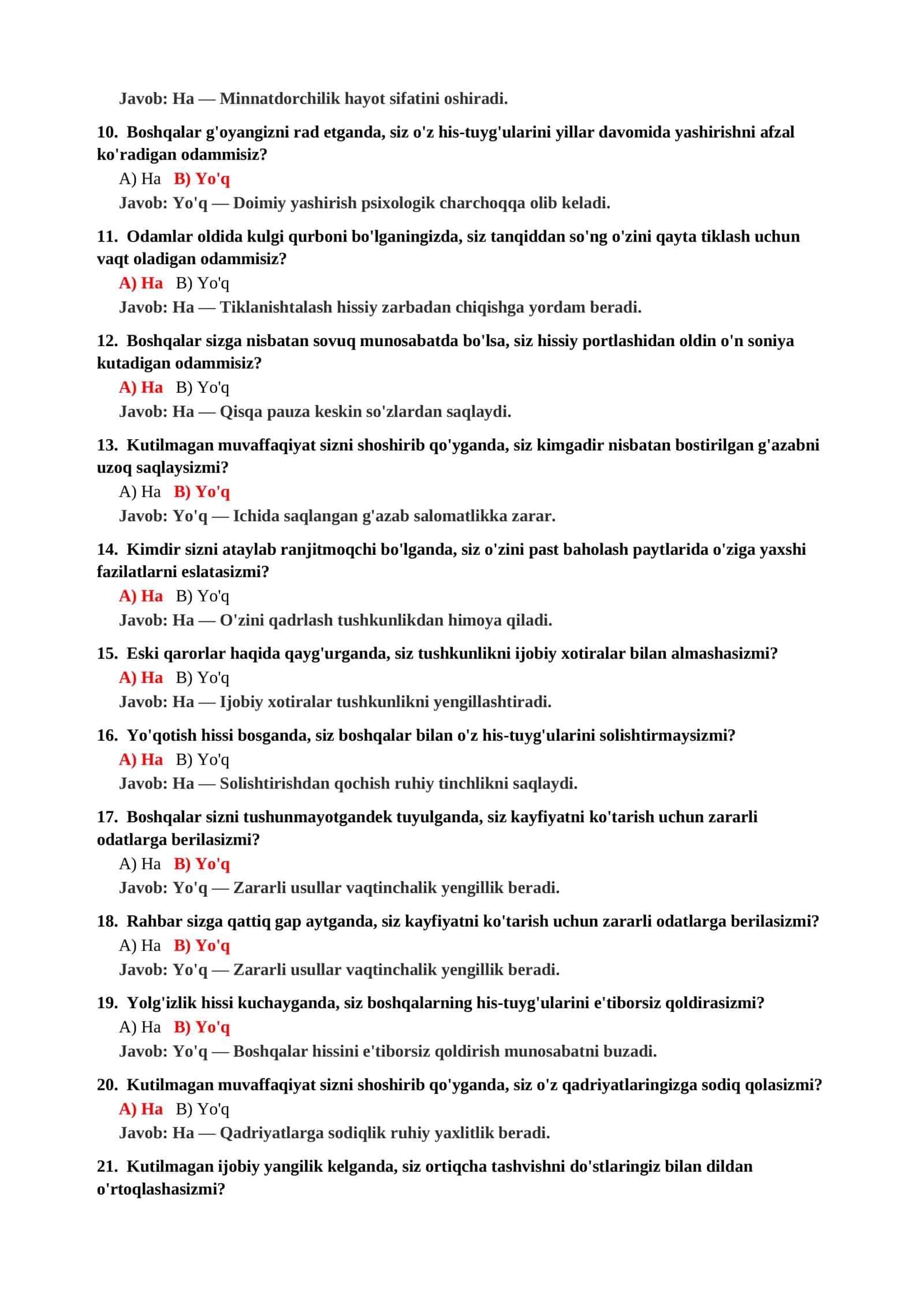 Stress Psixologiyasi Fanidan Testlar 3