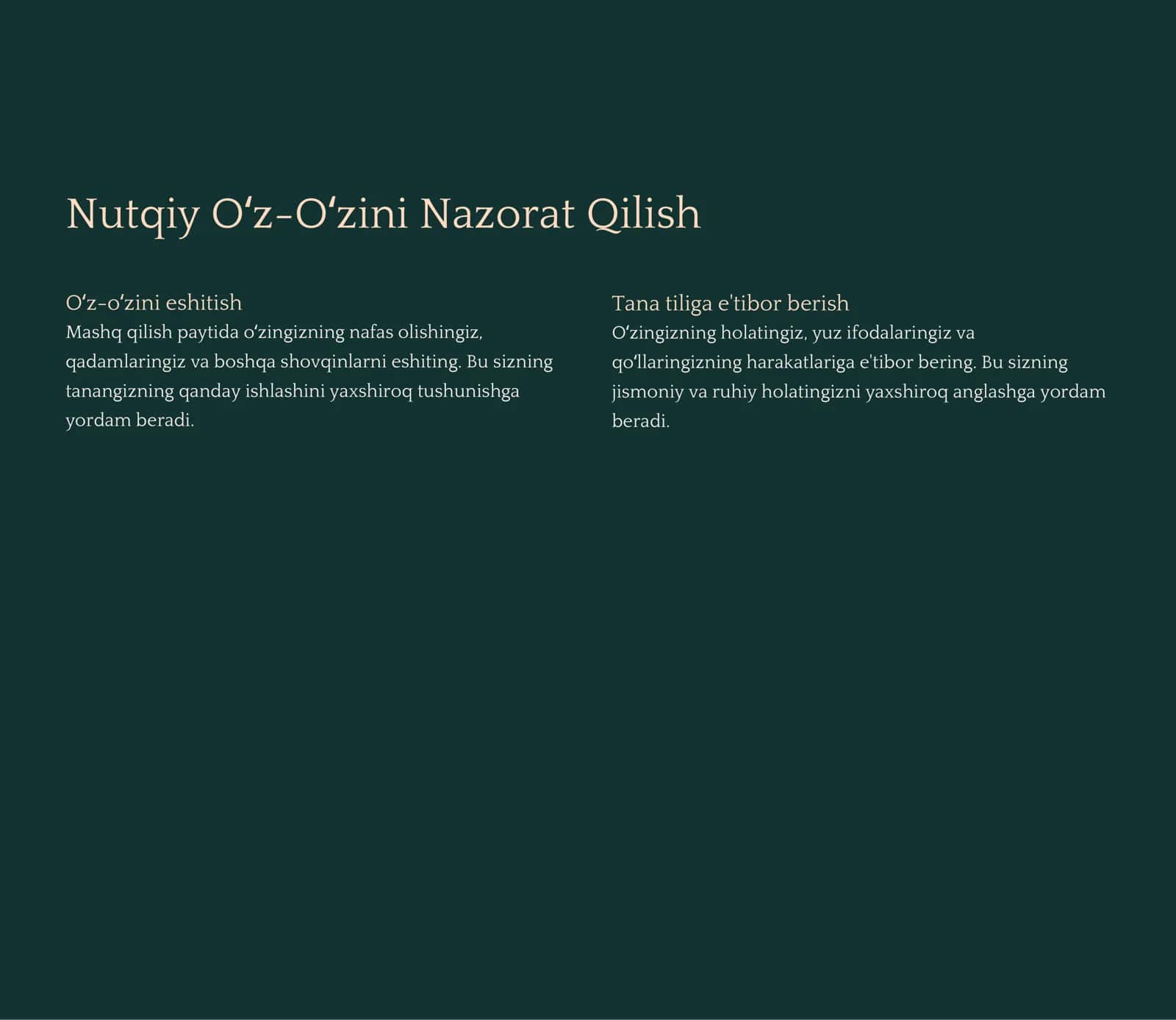 MUSTAQIL JISMONIY MASHQLAR DAVOMIDA OʻZ-OʻZINI NAZORAT QILISH 3