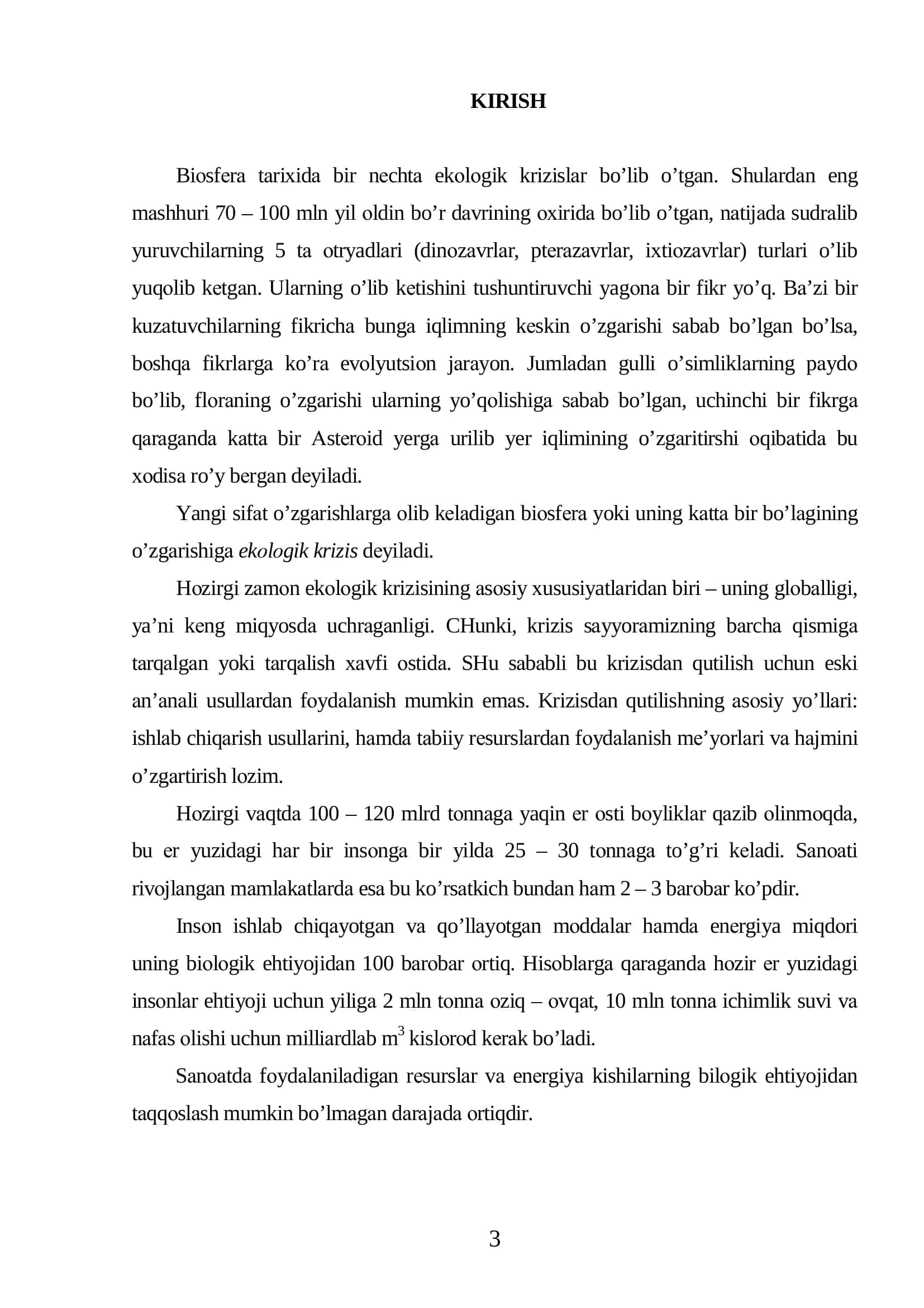 Hozirgi ekologik krizis (tanqislik) va uning xususiyatlari 3