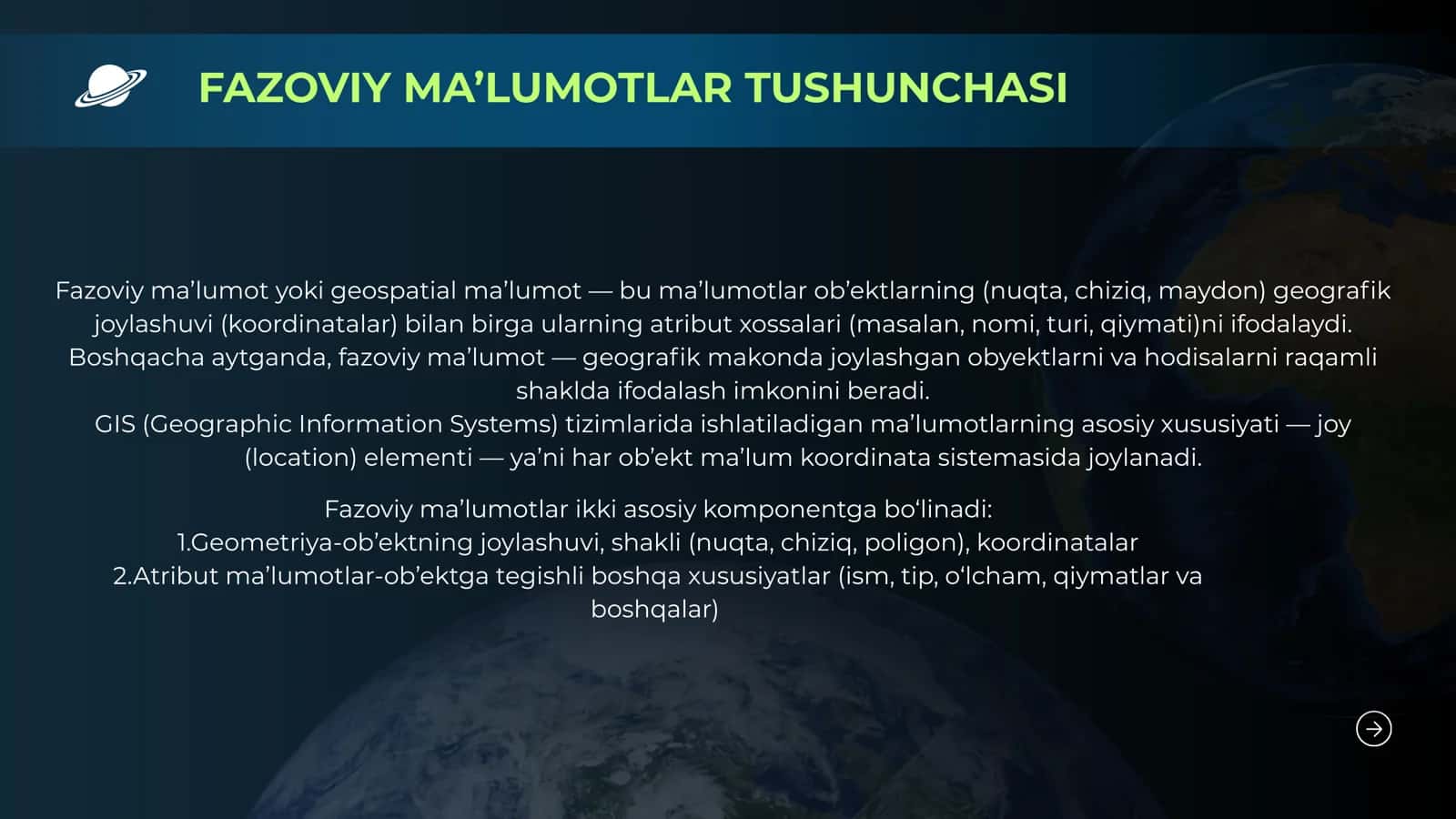 Fazoviy ma’lumotlarni saqlash qayta ishlash va boshqarish 3