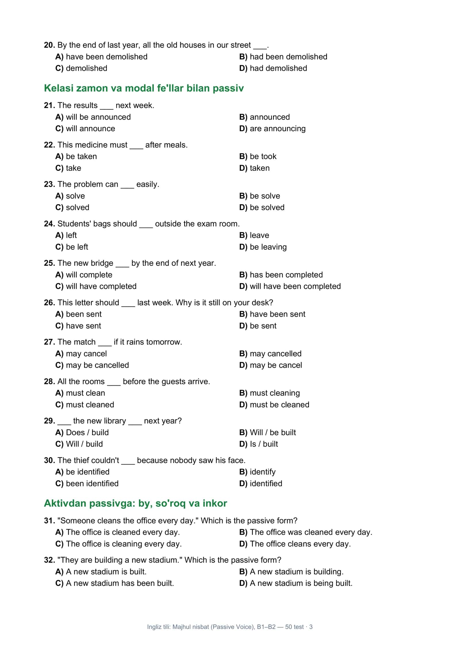 Ingliz tili: Majhul nisbat (Passive Voice), B1–B2 3