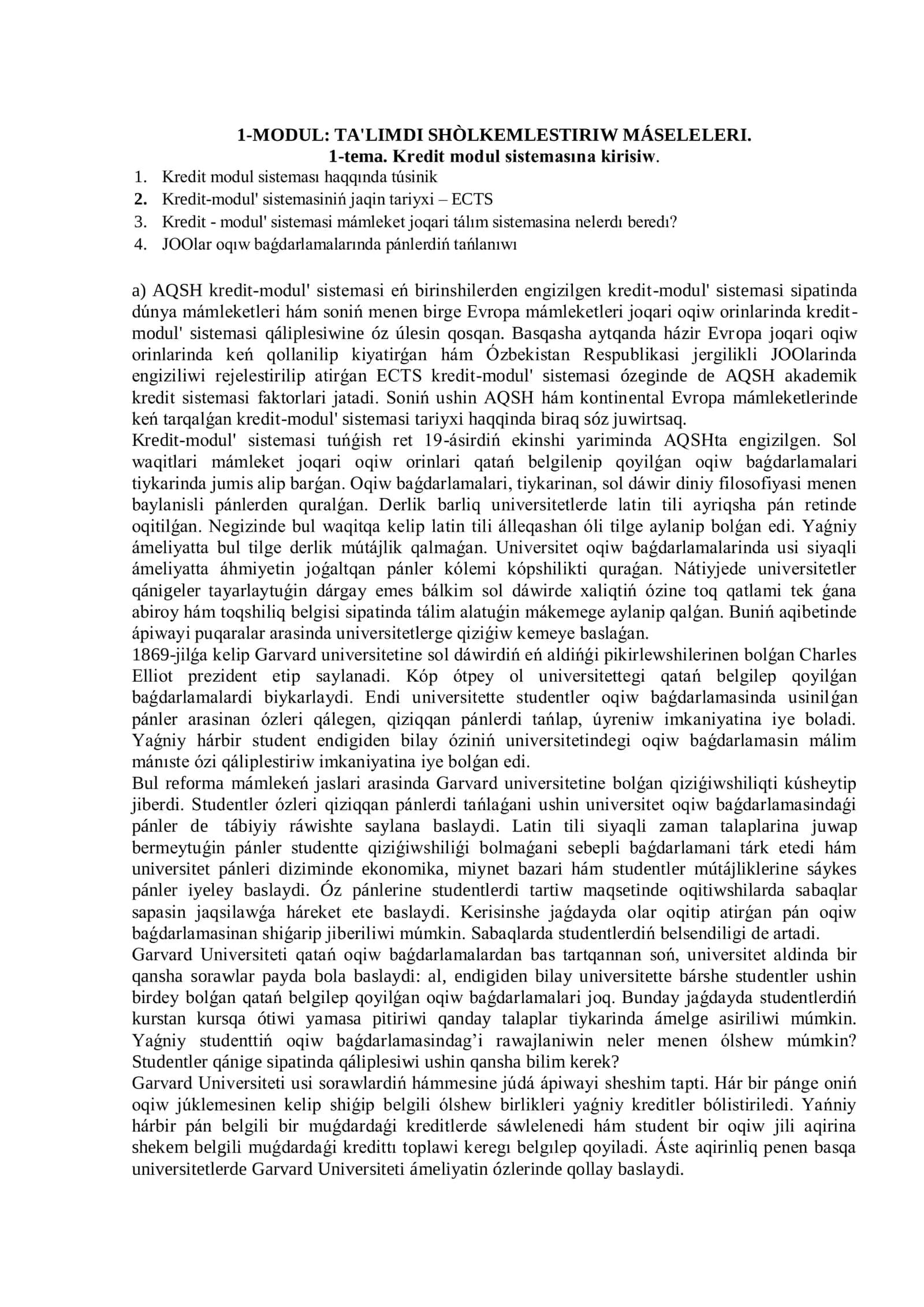 QA’NIGELIKKE KIRISIW páni boyinsha Baslawish ta’lim bakalavr tálim baǵdari ushin mólsherlengen OQÍW METODIKALÍQ 3