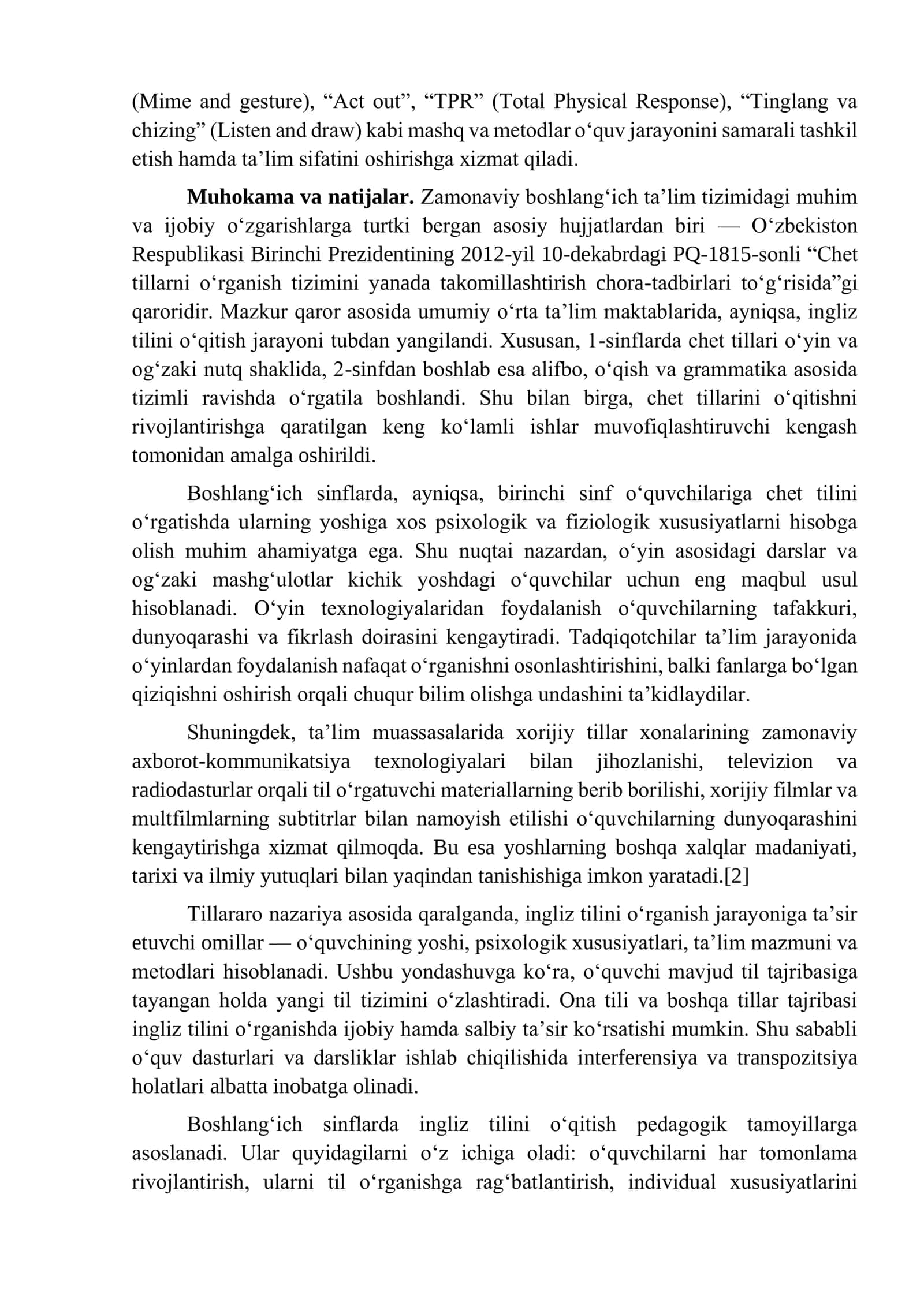 BOSHLANG‘ICH SINFLARDA INGLIZ TILI DARSLARIDA O‘QUVCHILARNING KOMMUNIKATIV SAMARADORLIGINI RIVOJLANTIRISH 3