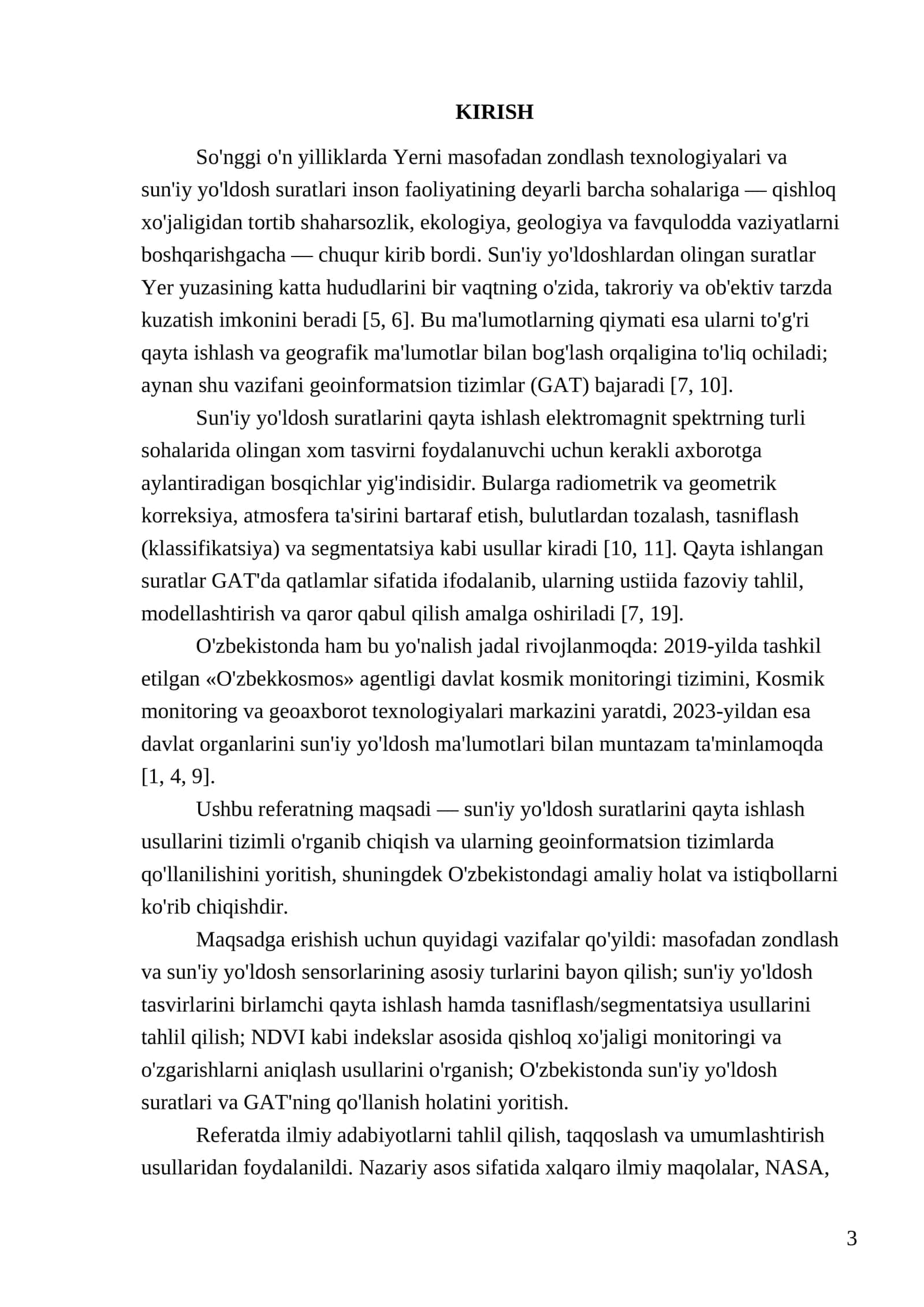 SUN'IY YO'LDOSH SURATLARINI QAYTA ISHLASH VA GEOINFORMATSION TIZIMLARDA QO'LLANILISHI 3