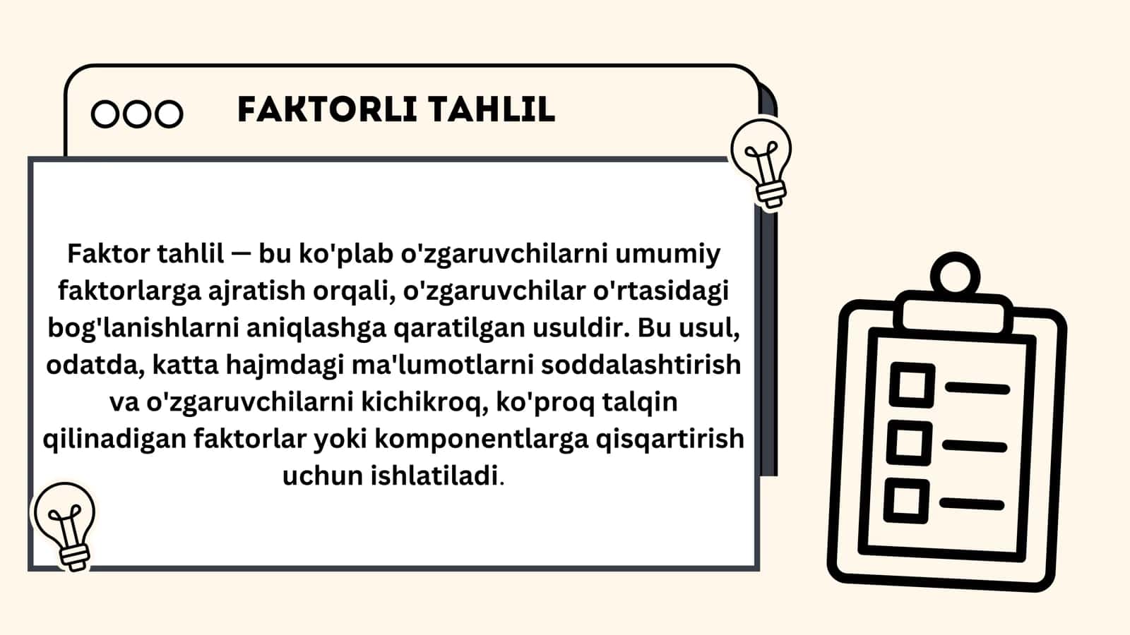 FAKTOR TAHLIL, KO’P TOMONLAMA ISHLOV BERISH 3