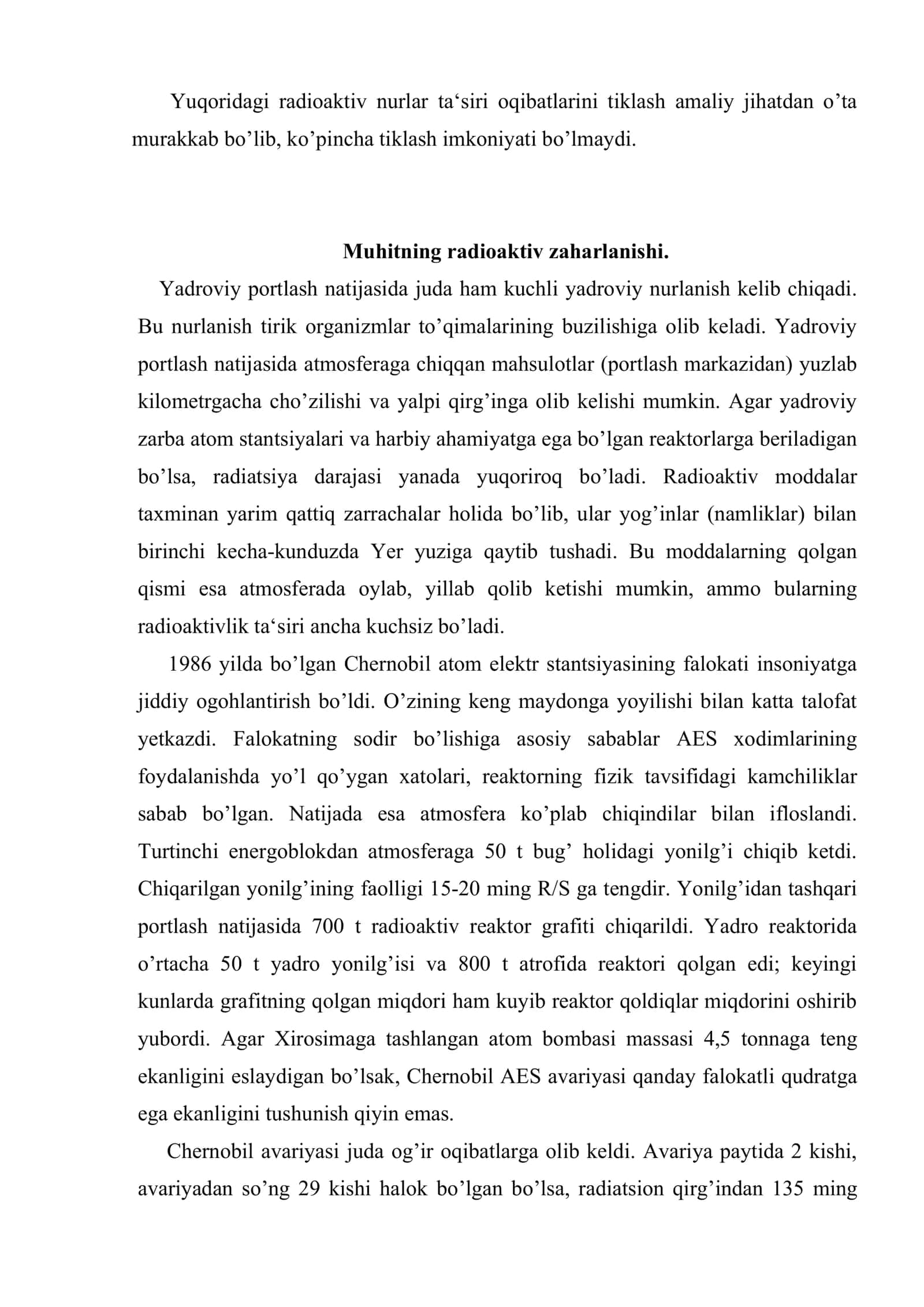 Radioaktivlik, muhitni radioaktiv zaharlanishi 3