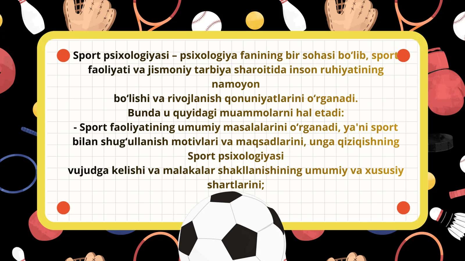 Sport psixologiyasi fani umumiy psixologiya fanining tarmog‘i, amaliy sohasi ekanligi hamda sportning nazariyasi, amaliyoti bilan bog‘liqligi 3