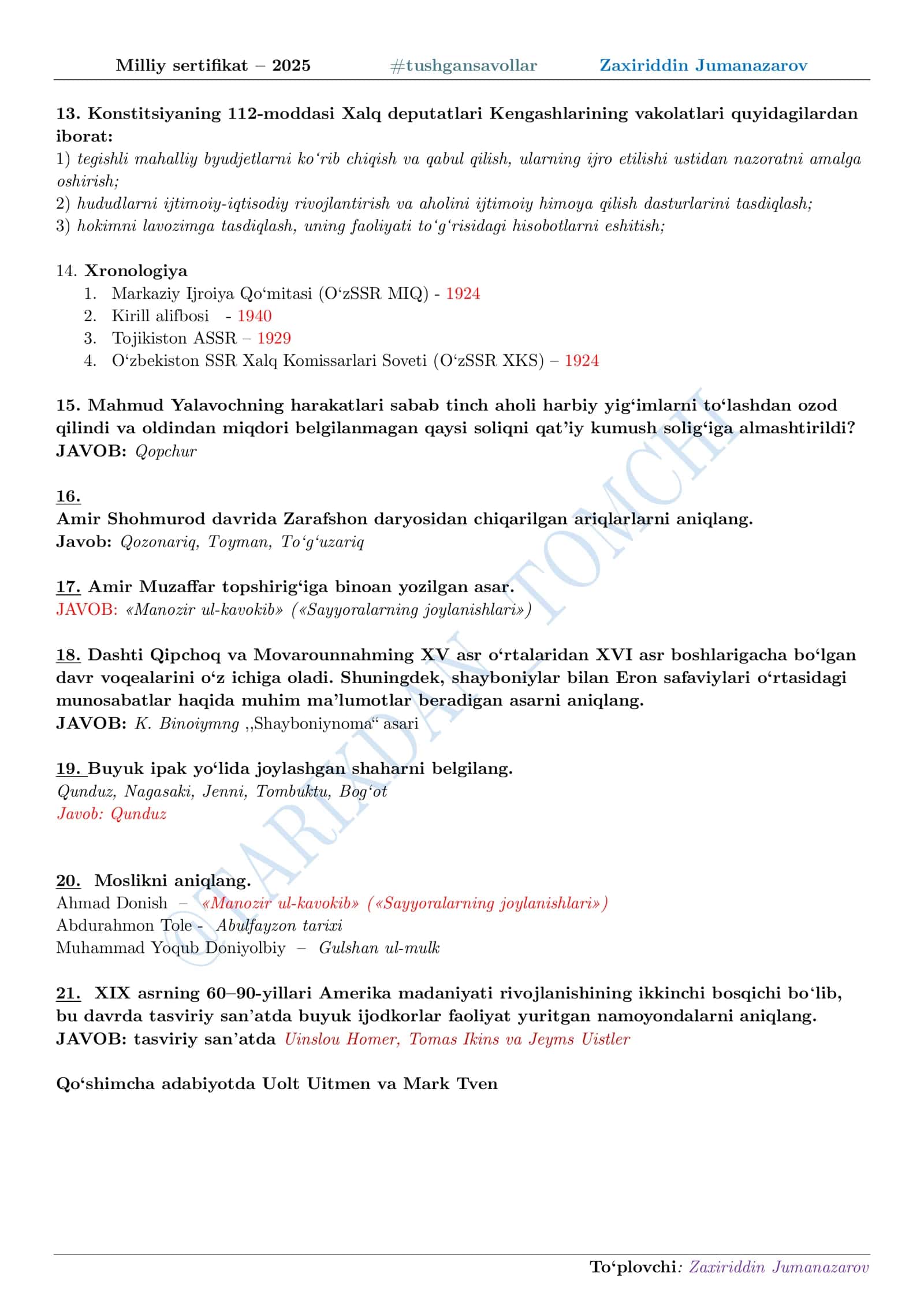 Milliy sertifikat – 2025 #tushgansavollar Zaxiriddin Jumanazarov 3
