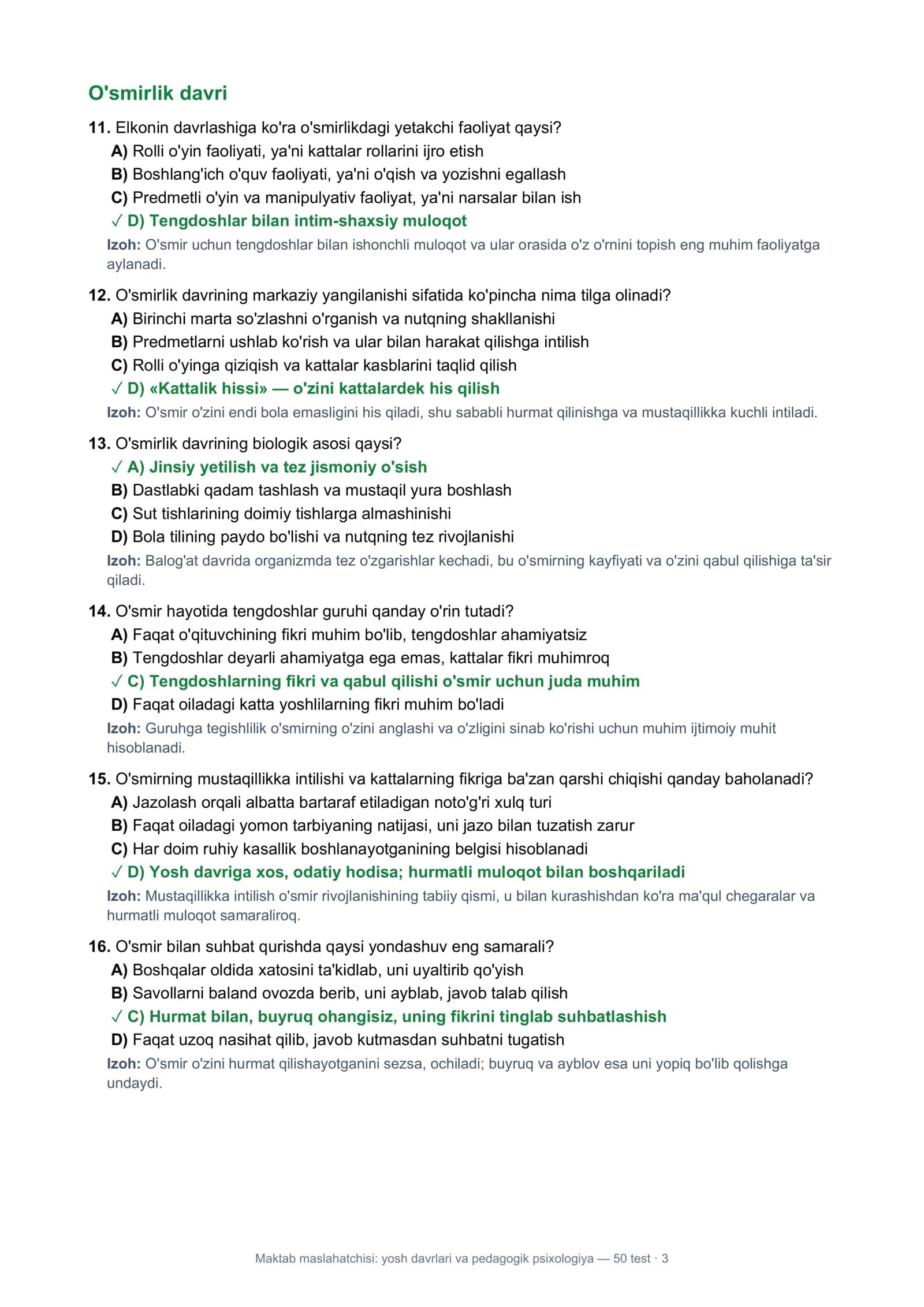 Maktab maslahatchisi: yosh davrlari va pedagogik psixologiya — 50 test 3
