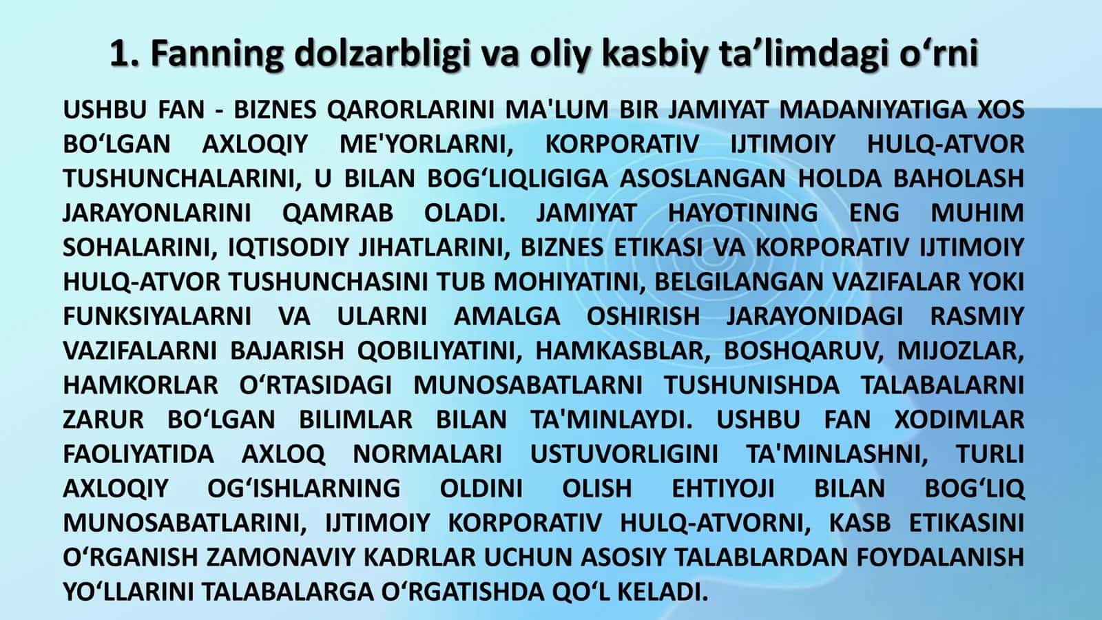 BIZNES ETIKASI O’QUV FANIGA 3