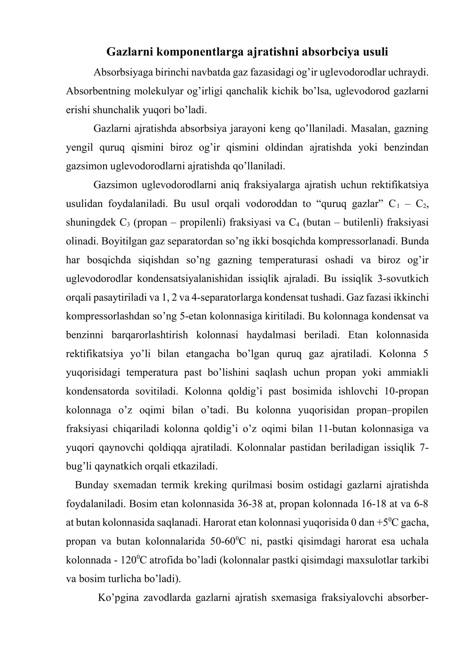 Gazlarni komponentlarga ajratishni absorbsiya va rektifikatsiya usullari 3